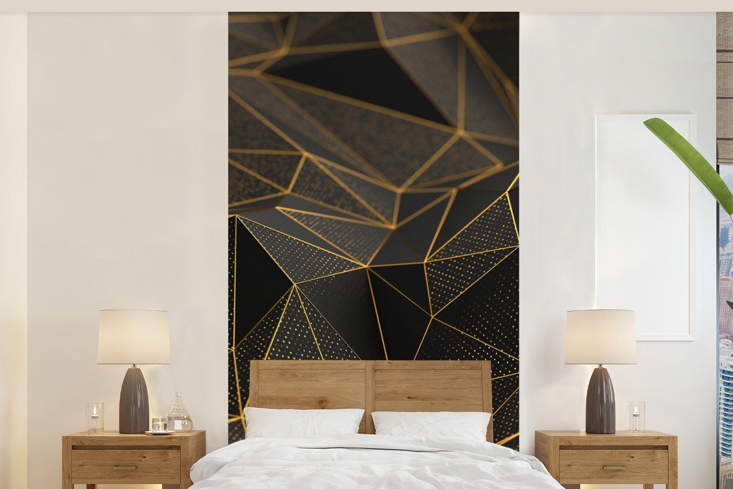 Fototapete 3D Gold Abstrakt für - Schlafzimmer - MuchoWow Fototapete - Luxus (2 Kunst, Vliestapete Matt, St), - bedruckt, Wohnzimmer Küche,