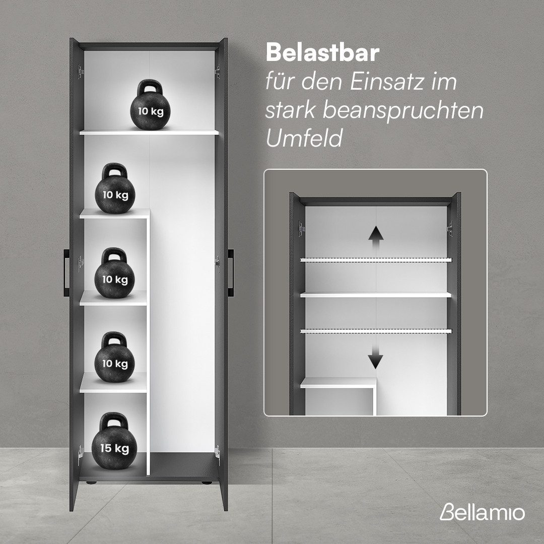 Bellamio Mehrzweckschrank-Set Apol, (Schwarz, 2er-Set), Akten- und Besenschrank mit je 5 Fächern, inkl. Staubsaugerfach – Bild 4 von 5