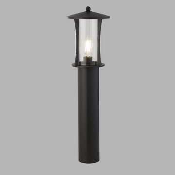 Licht-Erlebnisse Außen-Stehlampe DIAZ, ohne Leuchtmittel, IP44 E27 73 cm Schwarz Glas Aluminium Vintage Design Terrasse Hof