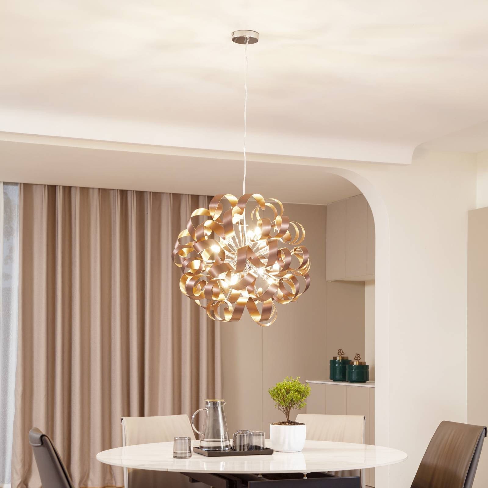 Lucande Hängeleuchte Kaelor, Metall, Kupfer IP20, 12 x 8 W LED
