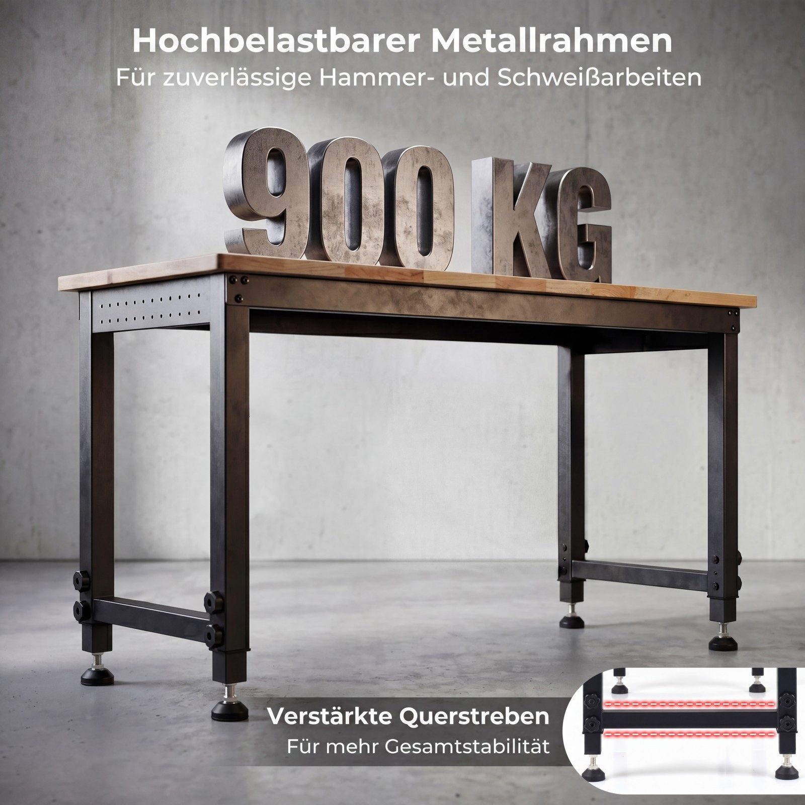 COSTWAY Werkbank, 122 cm schwerlast höhenverstellbarer Arbeitstisch mit Steckdose