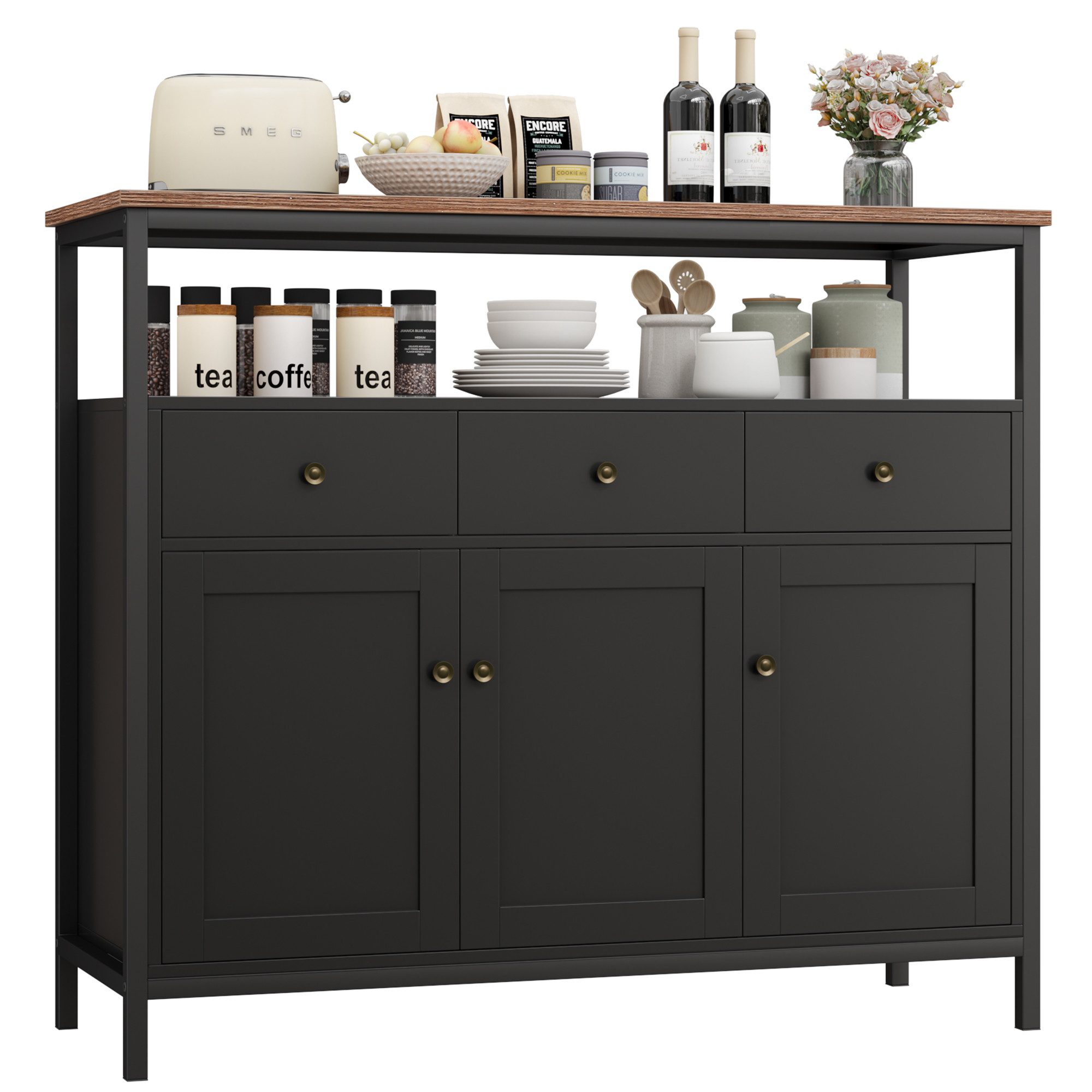 Homfa Sideboard Küchenschrank, mit 3 Schubladen 3 Türen Buffetschrank weiß günstig online kaufen