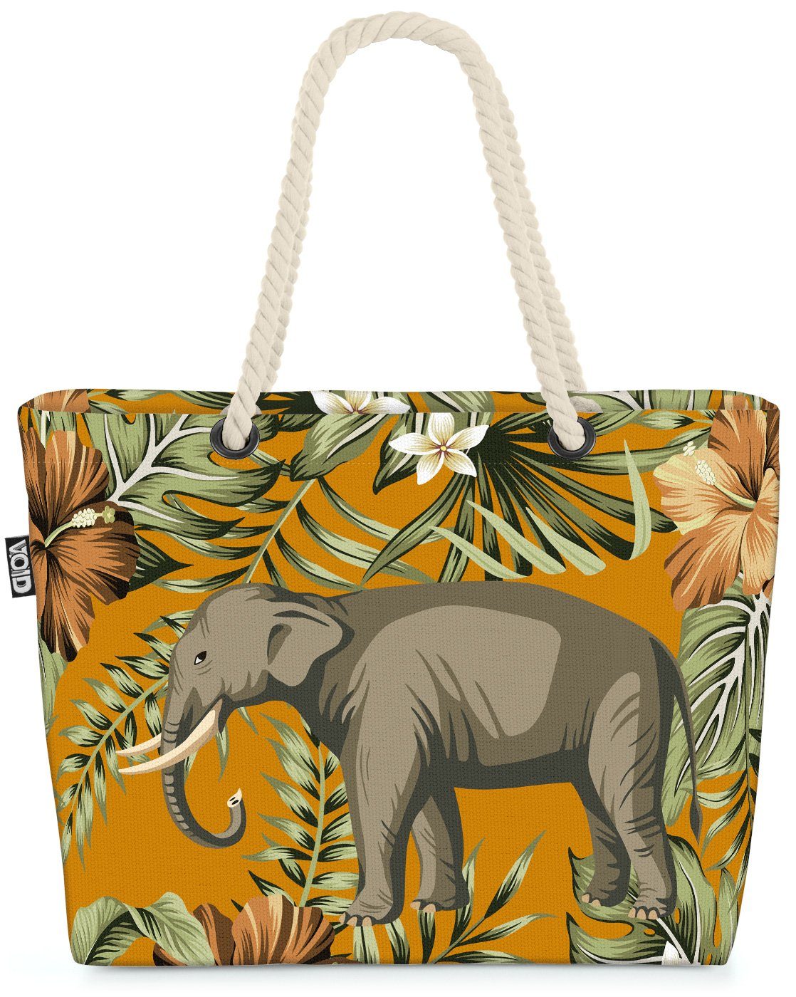 VOID Strandtasche (1-tlg), Vintage Elefant Urwald Palmen Beach Bag Zoo Indien indisch Wild-Tiere Blumen