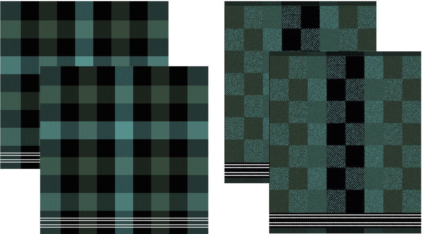 DDDDD Geschirrtuch Feller, (Set, 4-tlg., Combi-Set: bestehend aus 2x Küchentuch + 2x Geschirrtuch) grün/schwarz