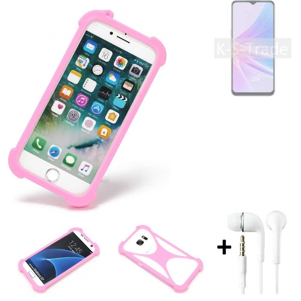 K-S-Trade Handyhülle für Oppo A58 5G, Bumper + Kopfhörer Handy Hülle Schutzhülle Silikon Schutz Hülle