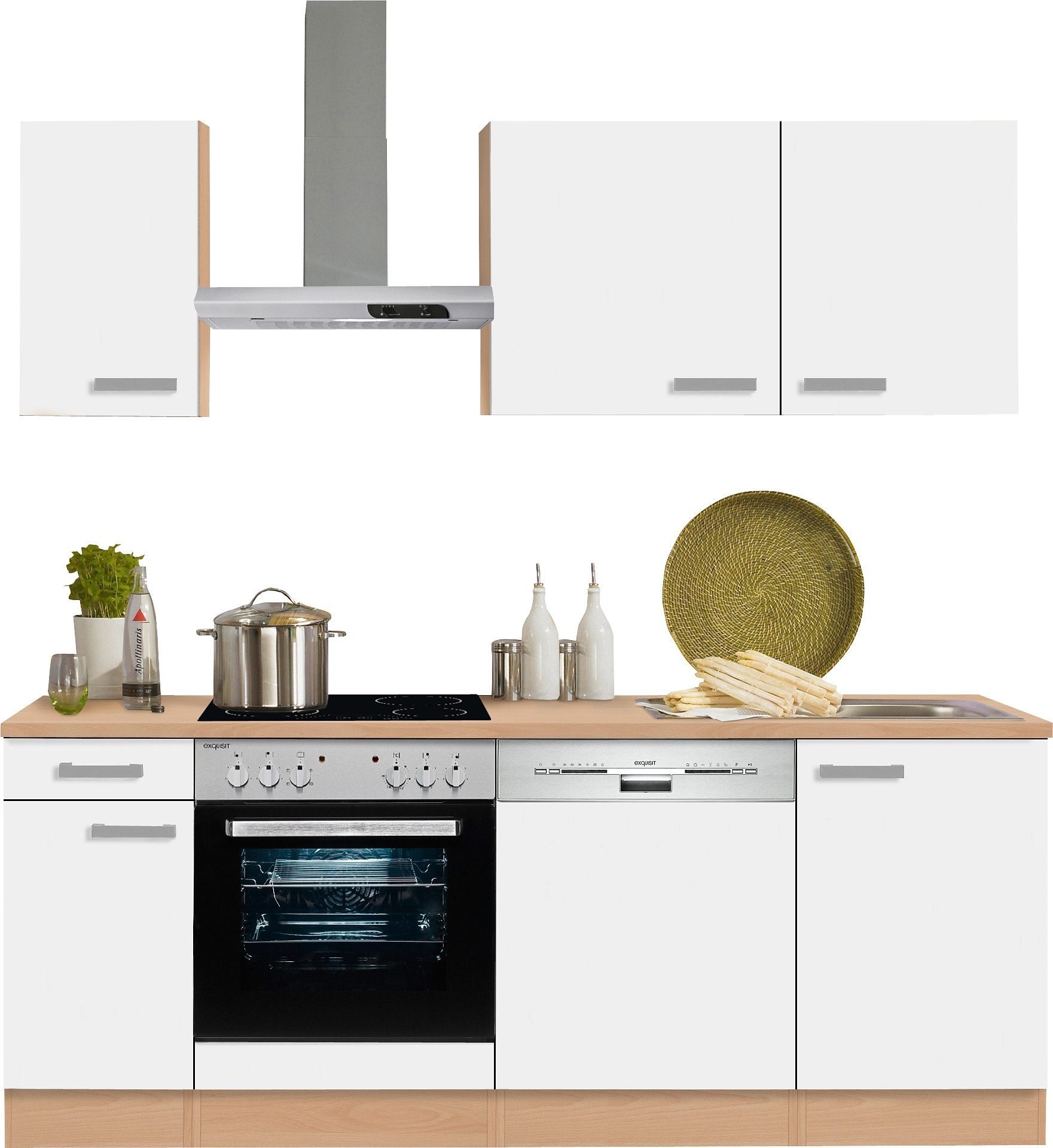 OPTIFIT Küchenzeile Odense, mit E-Geräten, Breite 210 cm, mit 28 mm starker  Arbeitsplatte, Beliebig um weitere Schränke erweiterbar, z. B. auch über Eck | Tischplatten