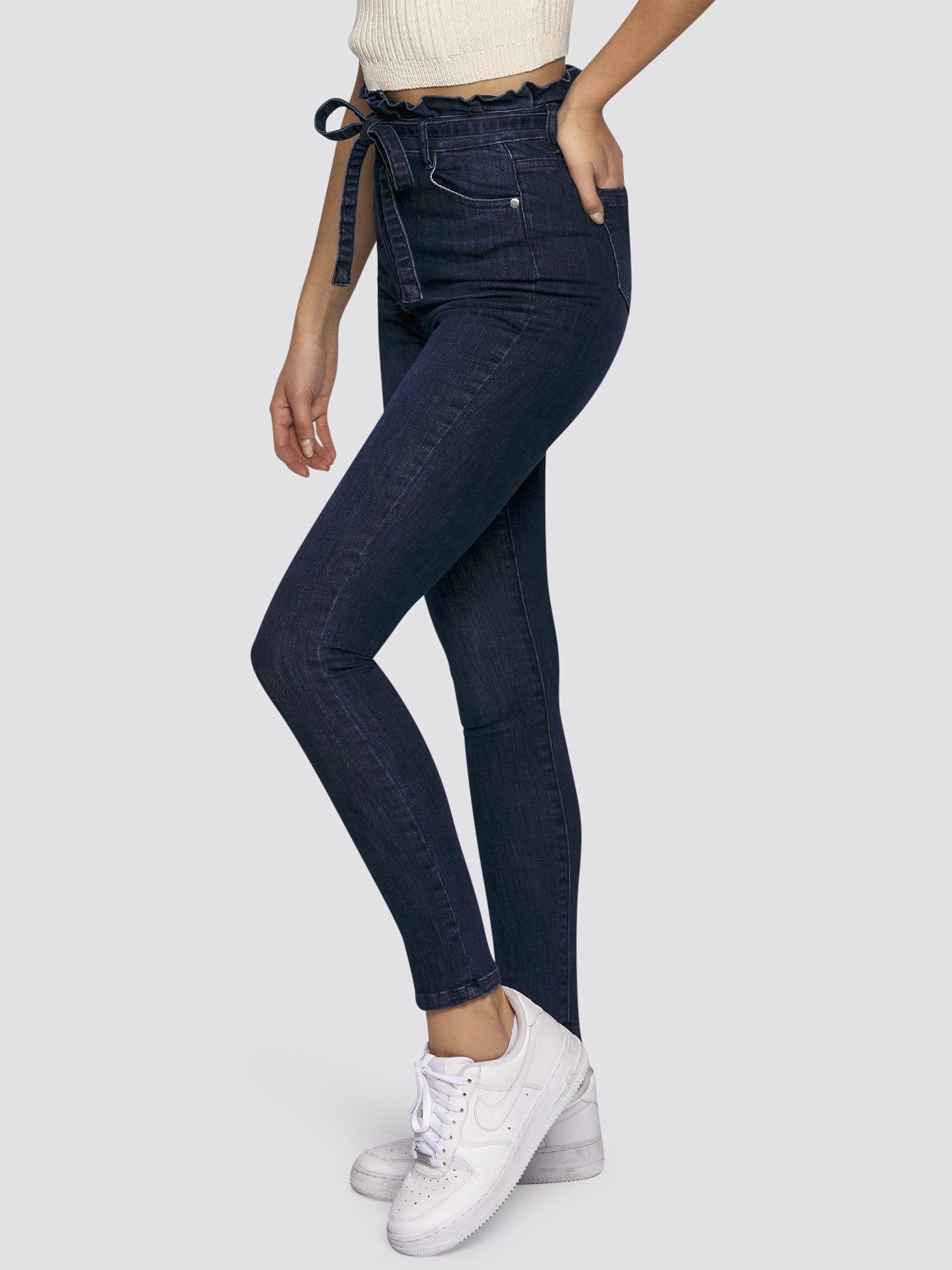 mit High-waist-Jeans Freshlions Bindegurt Jeans blau