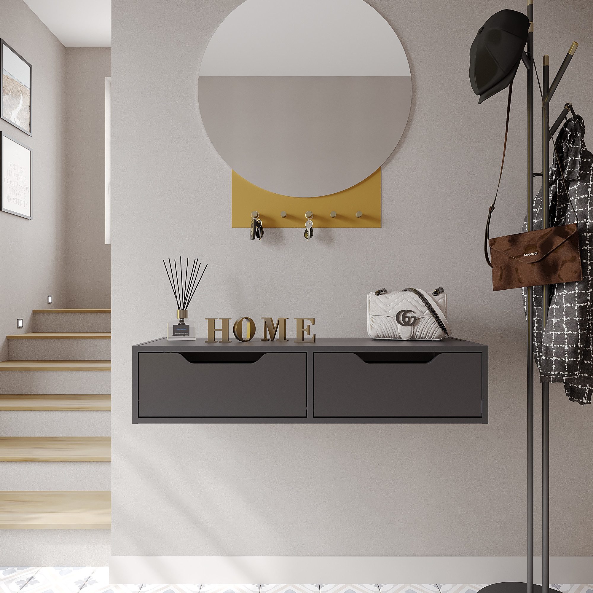 KOMTO Nachttisch KOMTO Wandregal NOKA mit 2 Schubladen – Hängeschrank 100x3 günstig online kaufen