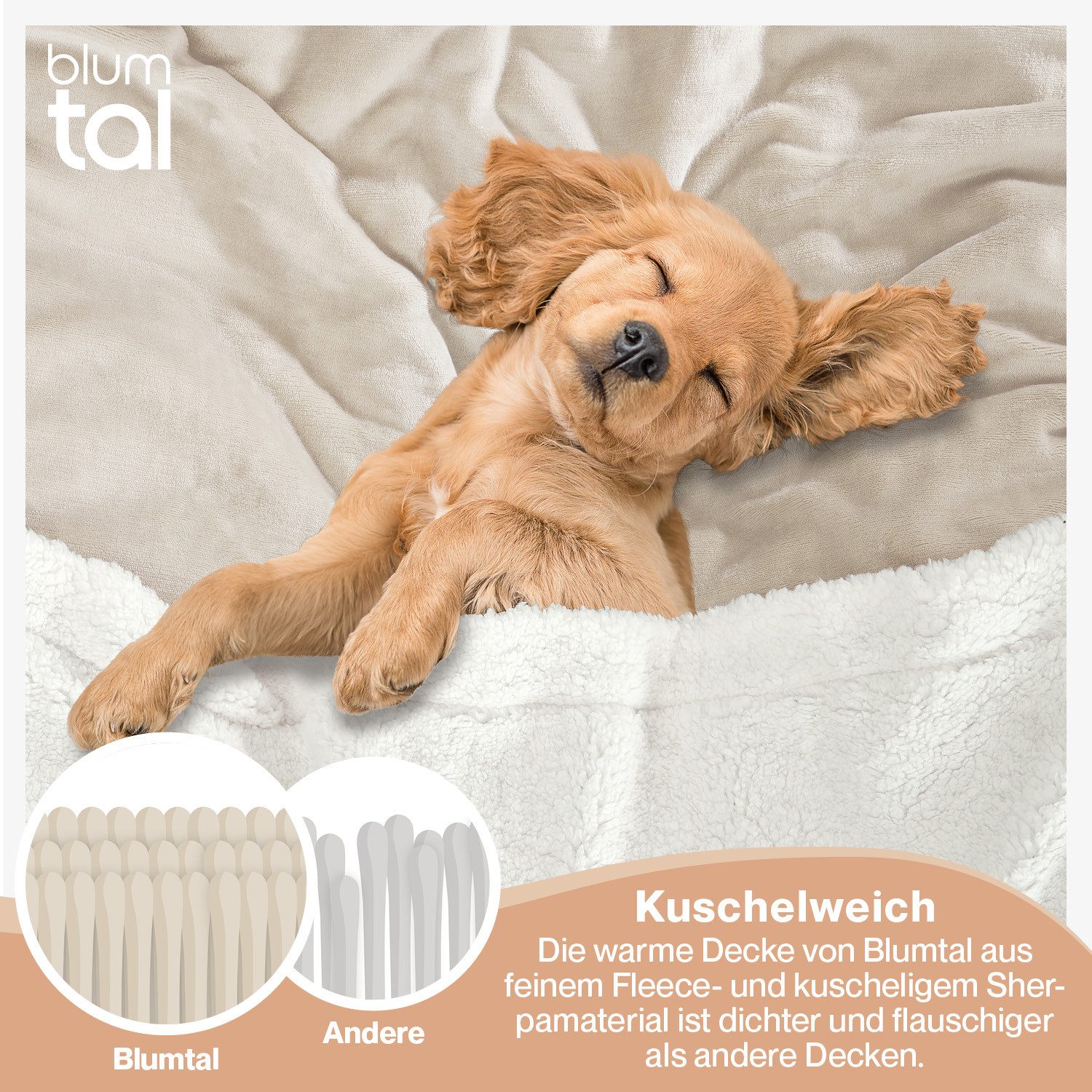 Wohndecke Premium Sherpa Kuscheldecke, Oeko-TEX Zertifiziert, Blumtal, Sofa Decke mit Dicker Sherpa-Innenseite, extra dick & wärmend – Bild 3 von 5
