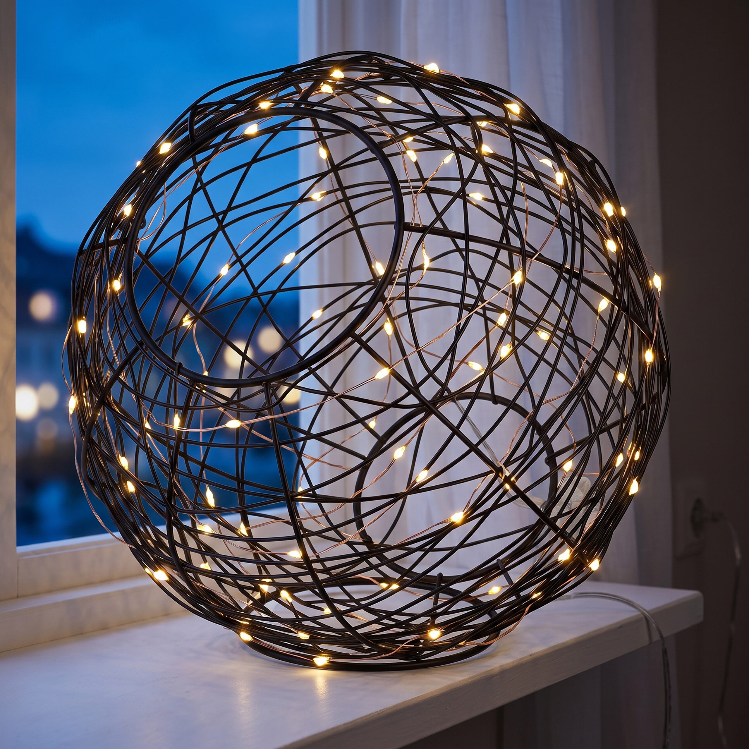 relaxdays LED Kugelleuchte LED Dekokugel 20 cm, Automatische Abschaltung nach 6 Stunden, warmweiße LEDs, warmweiß, schwarz – Bild 3 von 5