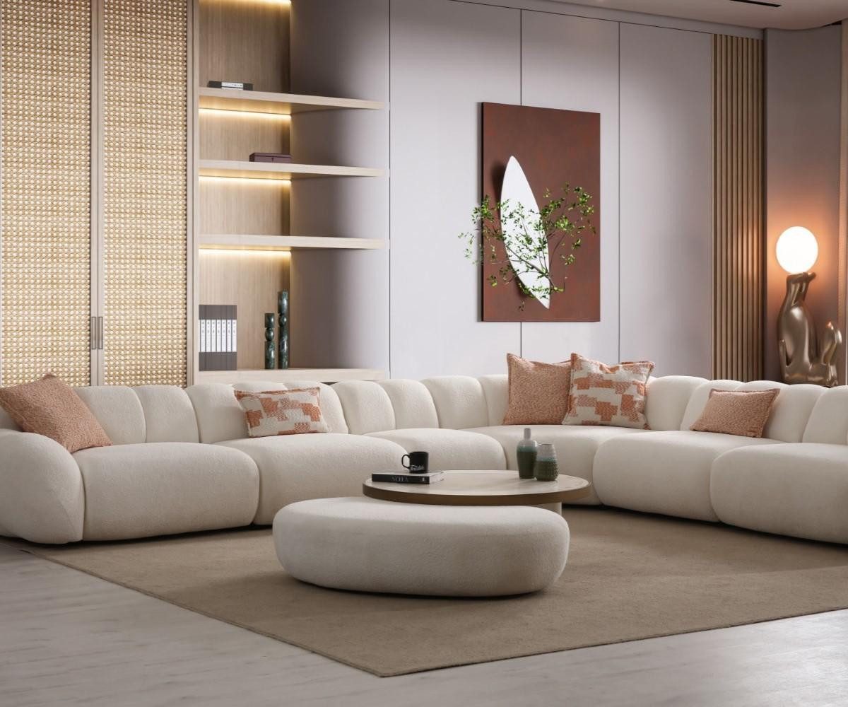 JVmoebel Satztisch Stilvolles Couchtisch-Set aus Holz mit Polsterhocker in Braun