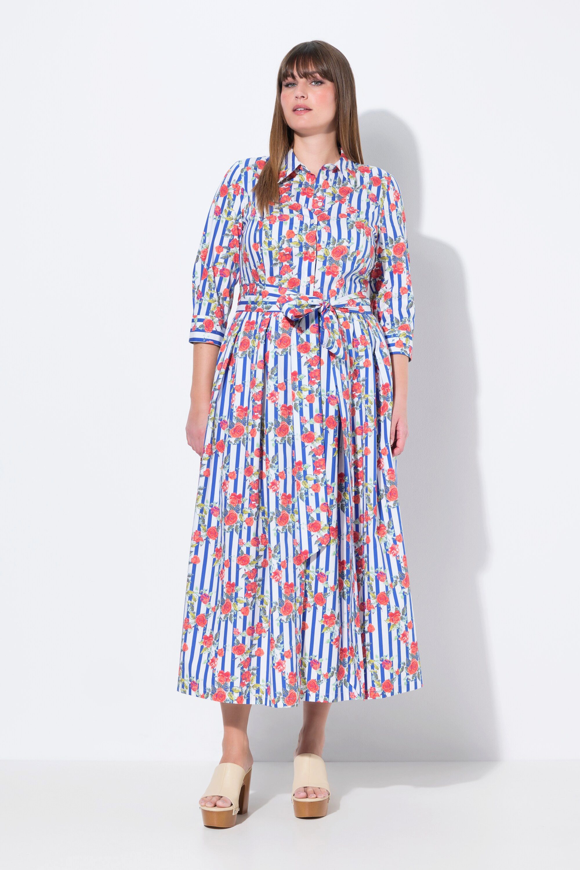 Ulla Popken Maxikleid Hemdblusenkleid Blüten A-Linie günstig online kaufen