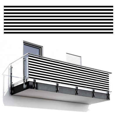 MuchoWow Balkonsichtschutz Muster - Streifen - Schwarz - Weiß (1-St) Sichtschutz Terrasse Balkon, Windschutz, 300x75 cm