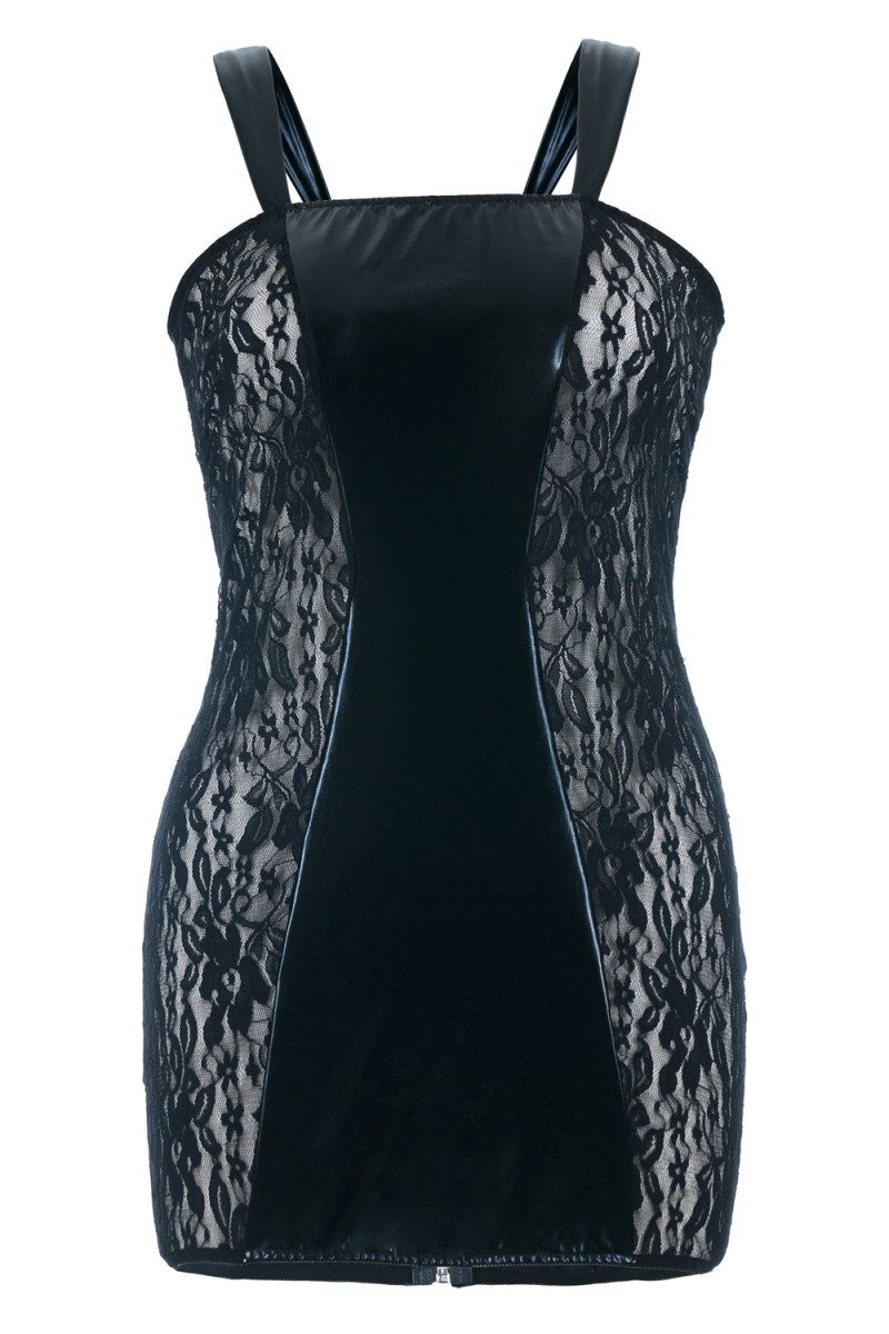 Babydollkleid Andalea Schwarzes Wetlook Chemise SB/1004 Sexy Bas