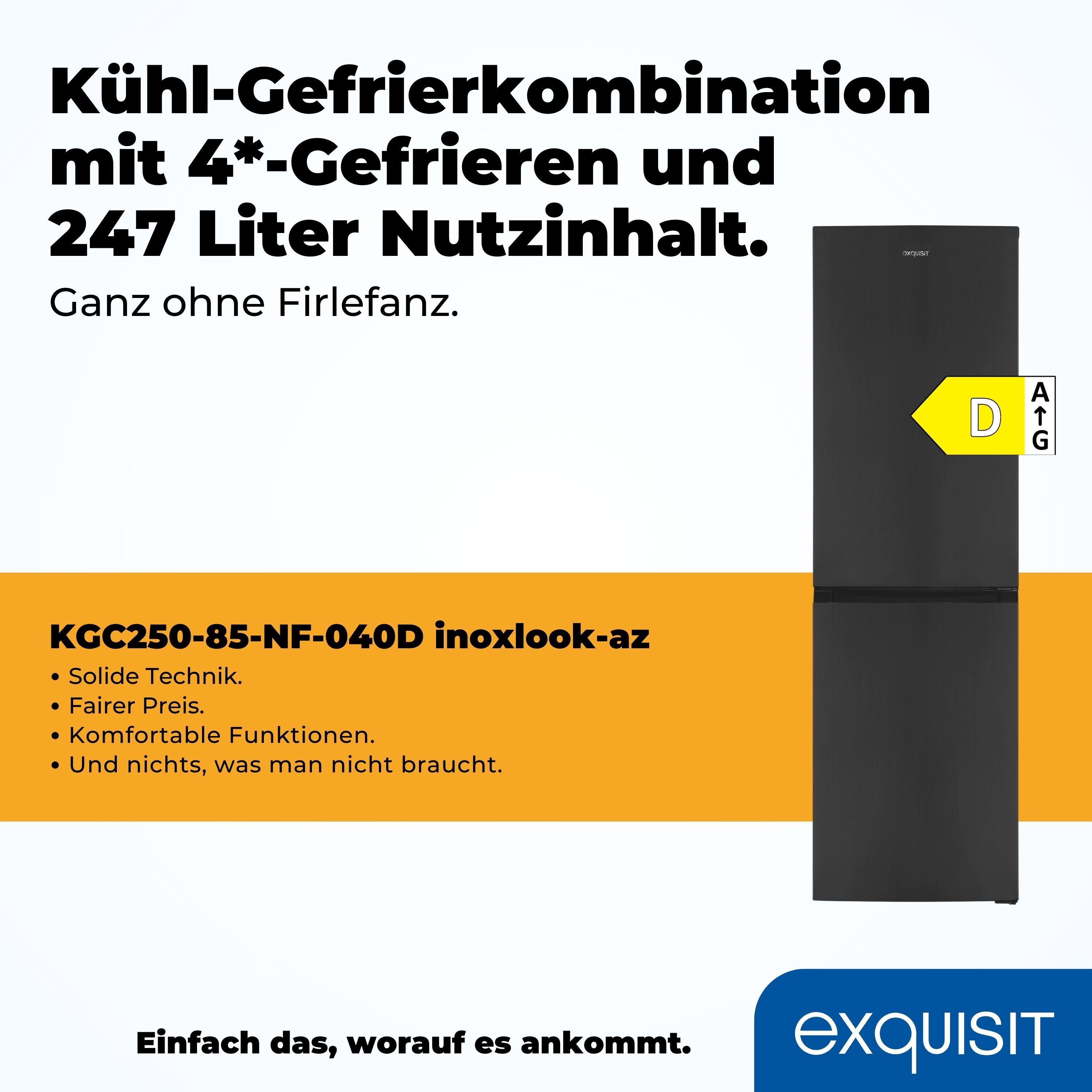 exquisit Kühl-/Gefrierkombination KGC250-85--040D inoxlook-az, 180,5 cm hoch, 54,5 cm breit