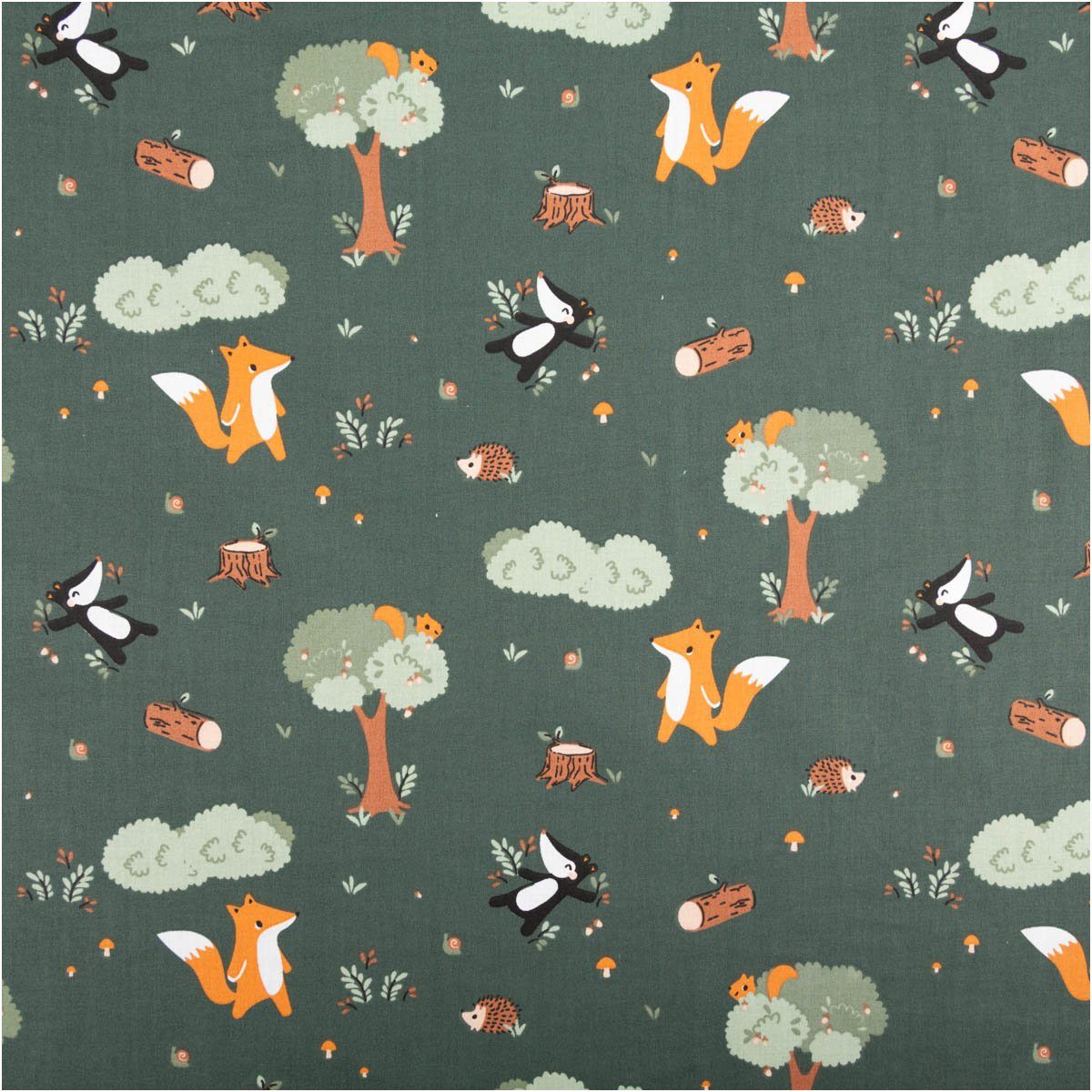 SCHÖNER LEBEN. Stoff Baumwollstoff Meterware Guy Waldtiere Bäume grün 1,47m, allergikergeeignet