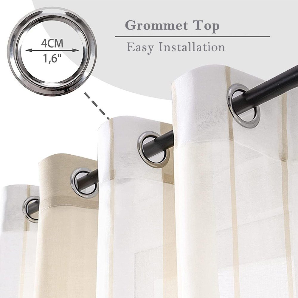 NUODWELL Gardine Voile Gardinen mit Ösen, 2er Set Halbtransparent Streifen günstig online kaufen