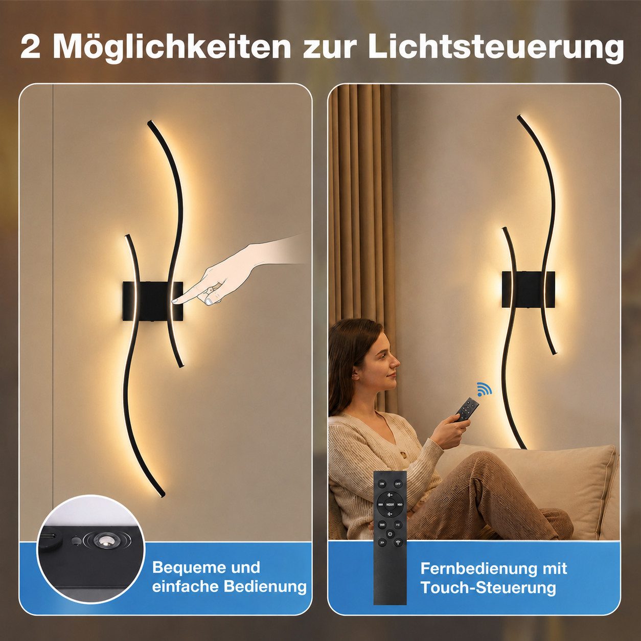 Lapamax LED Wandleuchte Akku Wandleuchte Innen, Dimmable, 3000K-6500K, LED, 3 Lichtfarben, für Wohnzimmer Schlafzimmer Flur Treppen – Bild 5 von 5