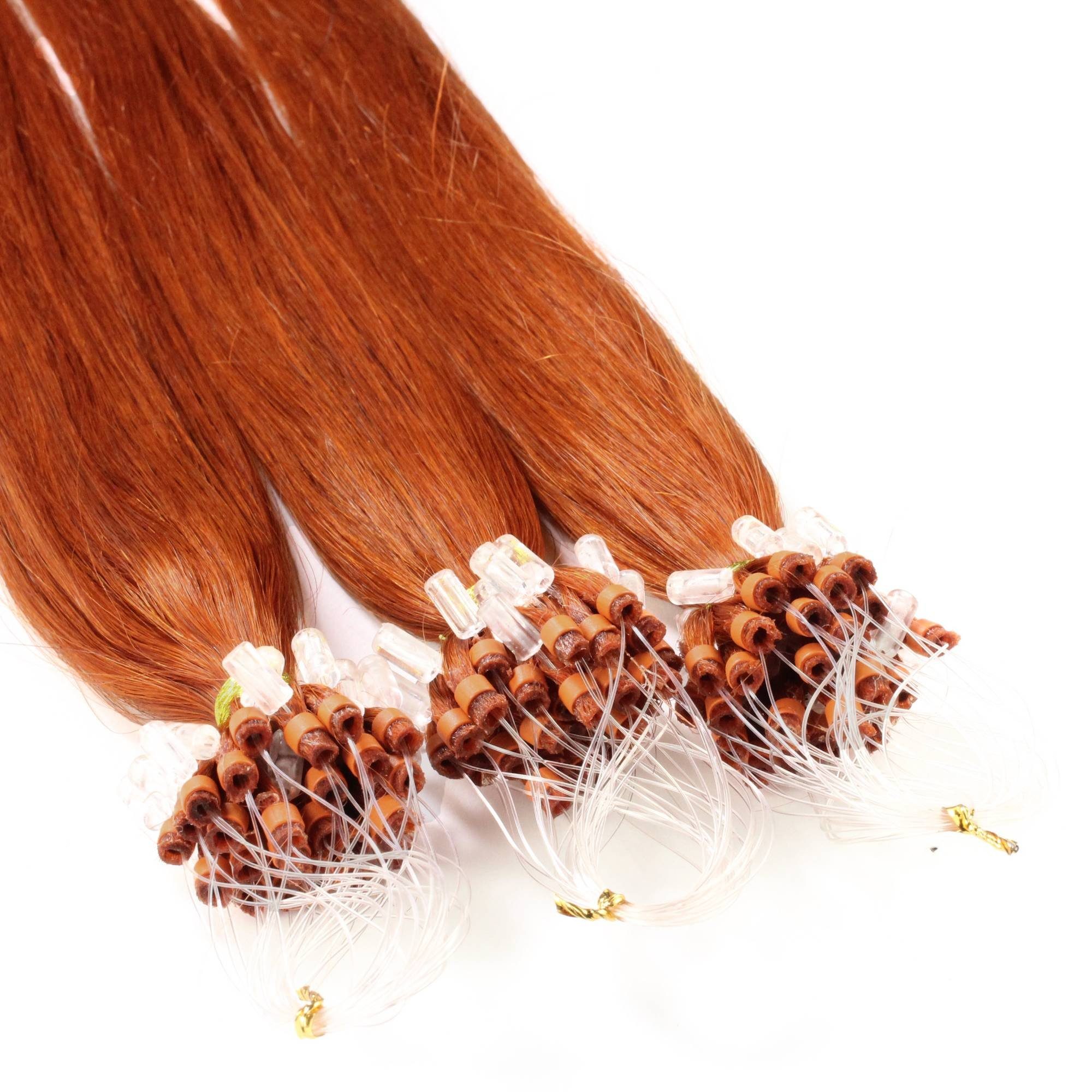 hair2heart Echthaar-Extension Microring glatt Hellblond 0.5g 50cm Loops #8/43 Rot-Gold 