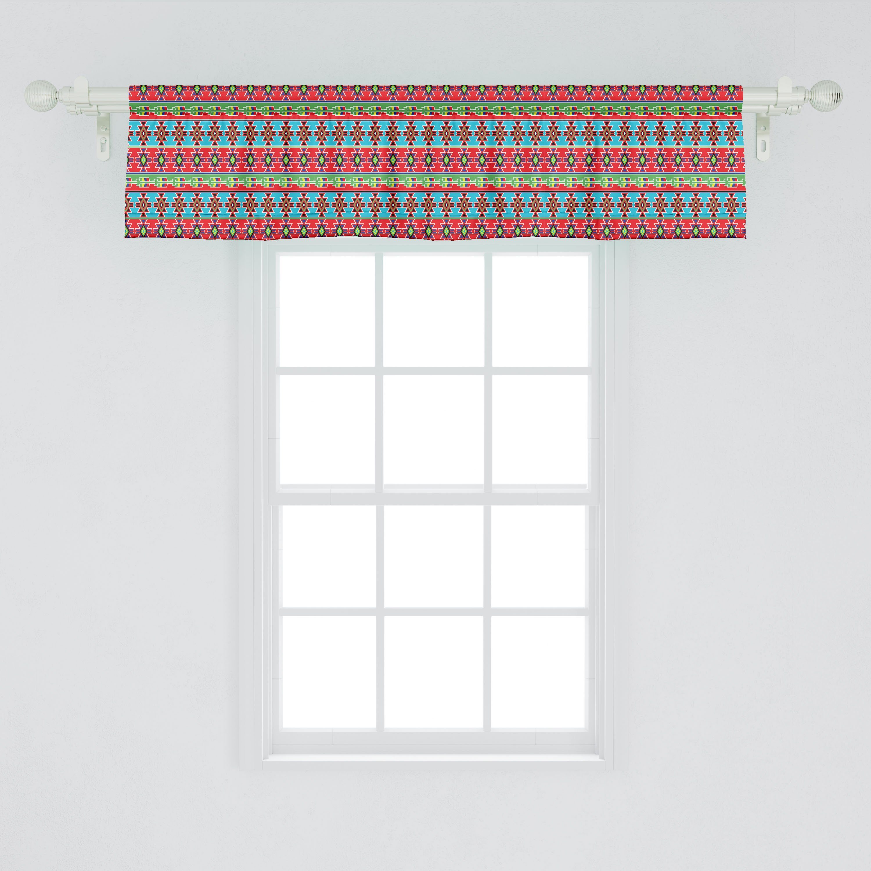 Scheibengardine Vorhang Volant für Küche Schlafzimmer Ethnisch Abakuhaus, Ethnische Stangentasche, Kunstmotive Dekor Microfaser, Bunte mit
