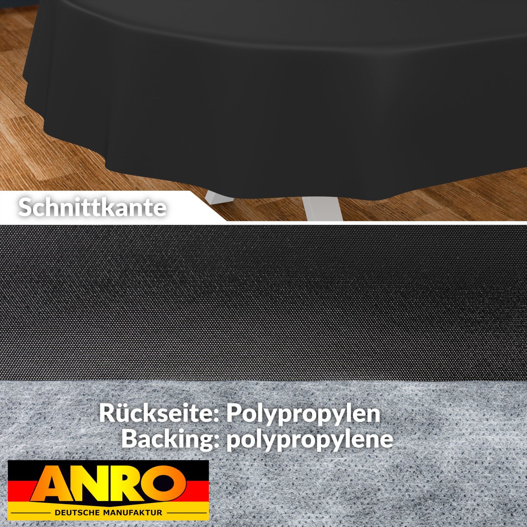 ANRO Tischdecke Wachstuchtischdecke abwaschbar UNI auch als Gartentischdecke (Einzelstück 1-tlg), wasserabweisend pflegeleicht Textil-Optik Schwarz Oval 180x140cm