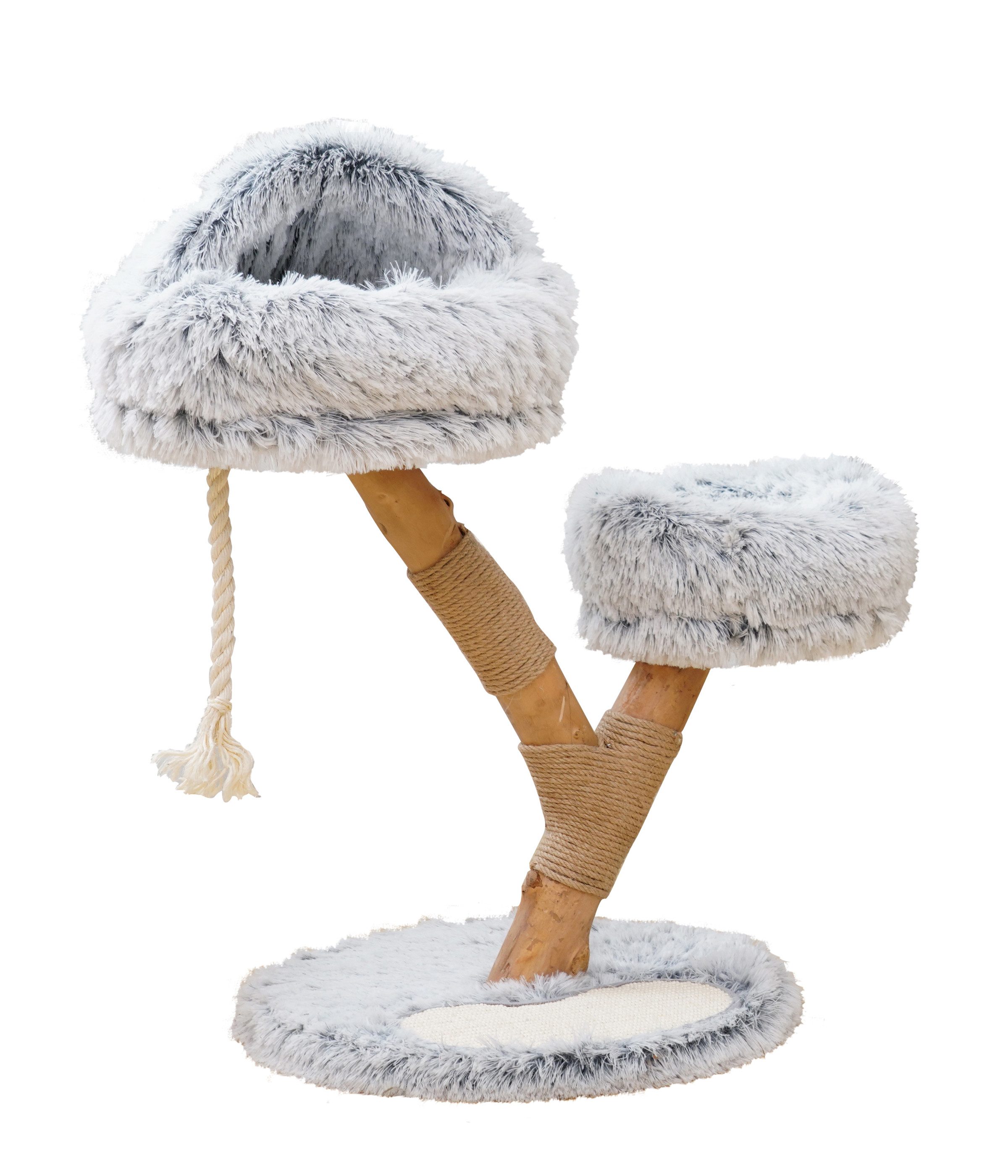 Dehner Kratzbaum Berlioz für Katzen, robust, ca 49 x 83 x 49cm, hellgrau, Kletterbaum aus Plüsch / Spanplatte / Jute / Holz, Katzenbaum