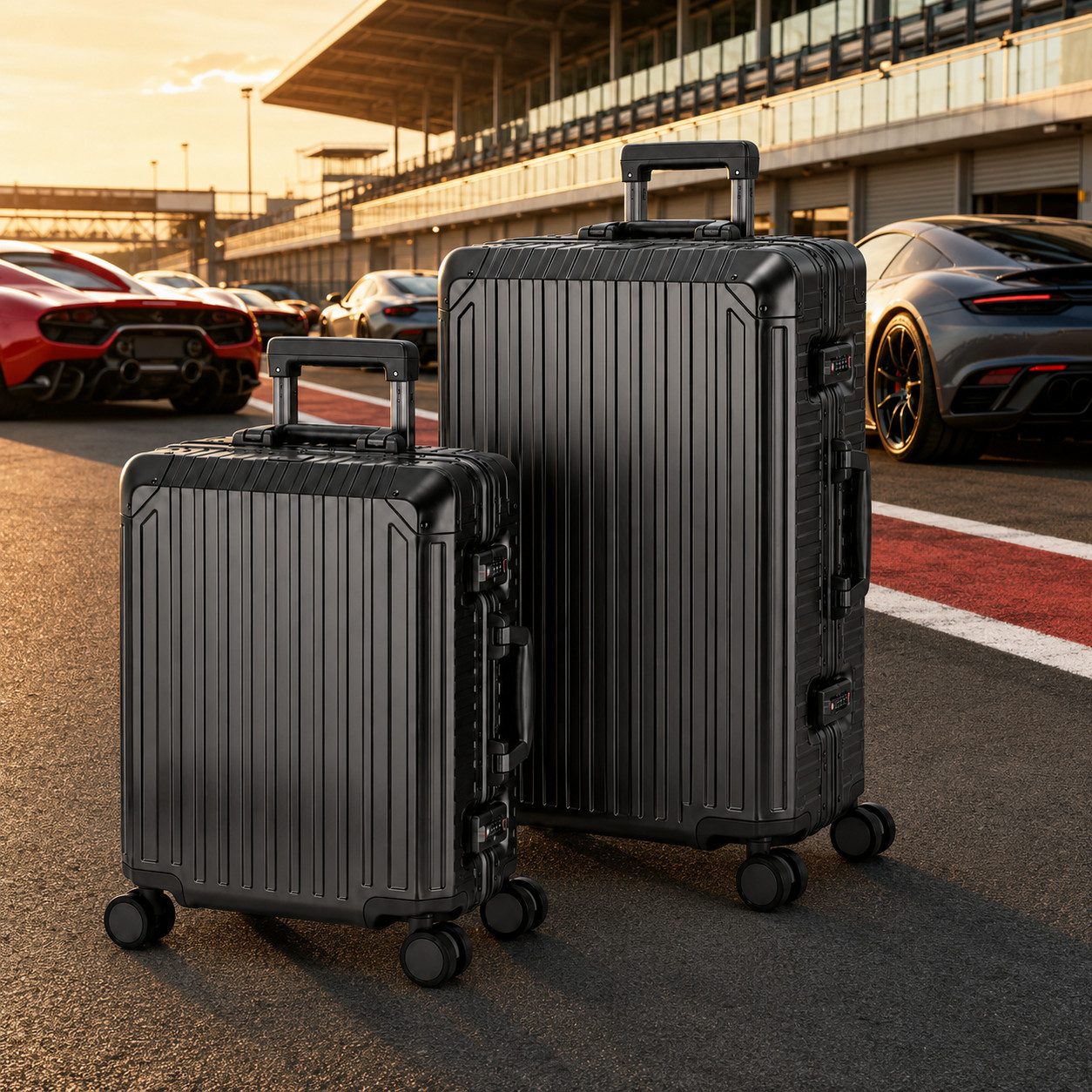Travelhouse Kofferset 100% Aluminium TOKYO - verschiedene Farben, 4 Rollen, (2 tlg., S+M), Zipperless - Kein Reißverschluss, TSA Zahlenschloss, Nassfach