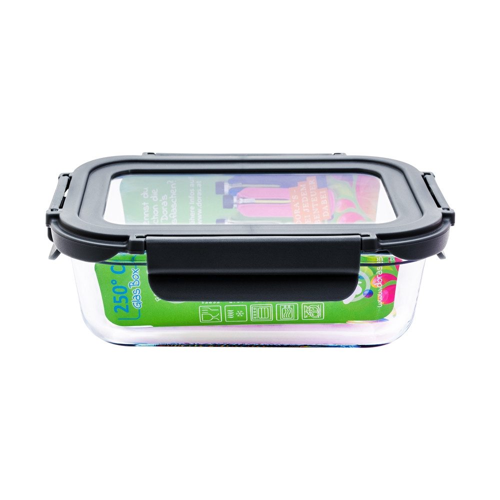 Dora's Frischhaltedose Glas-Frischhaltedose – Ofenfest & Auslaufsicher, versch. Größen, (Glas Box, inklusive Glasdeckel), 0,36 L. (Small), 0,65 L. (Medium), 1,0 L. (Large) oder Rund 0,5 Liter