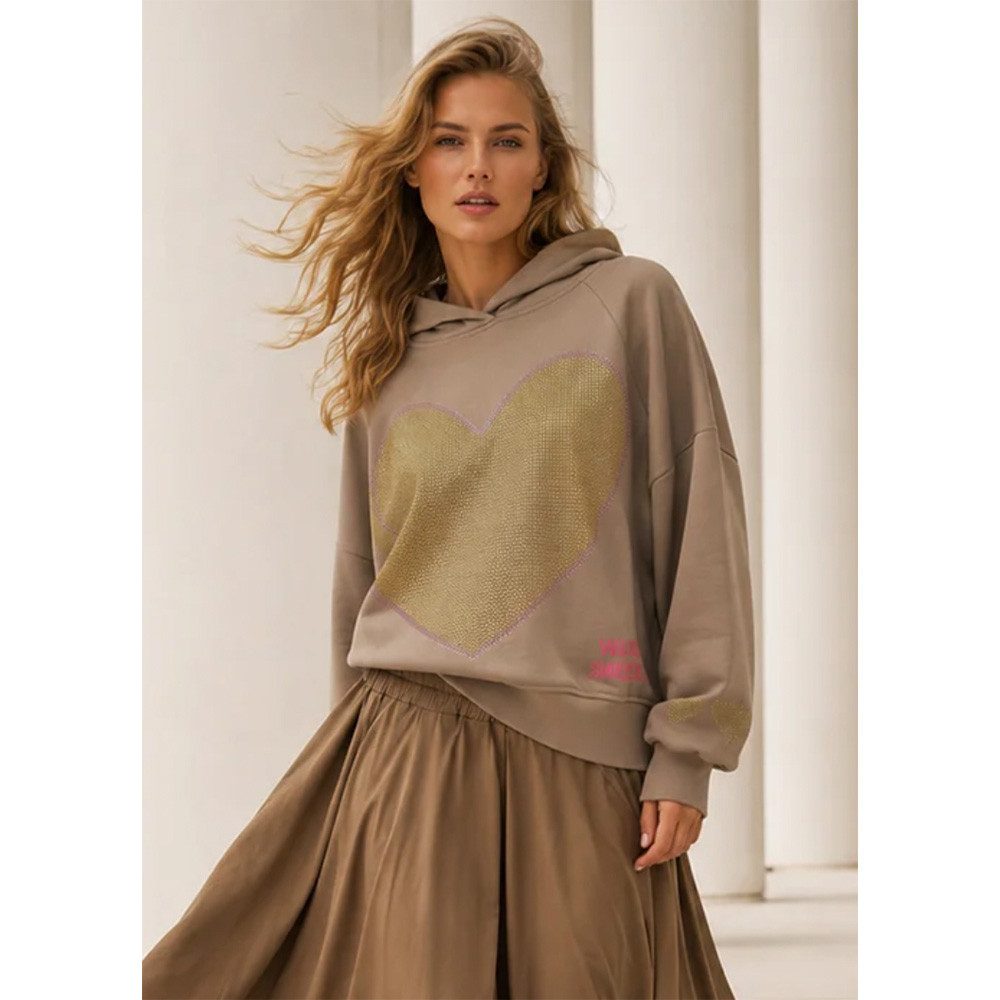 Miss Goodlife Hoodie Miss Goodlife Damen MG15098 Hoodie Wide Sweet Soul Herz Sand