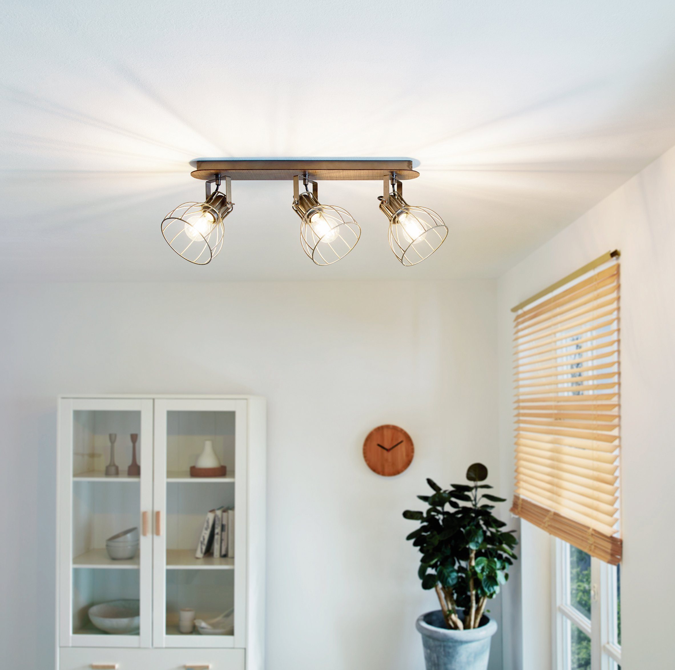 EGLO Deckenspot SAMBATELLO, ohne Leuchtmittel, Deckenspot aus Stahl, Holz - exkl. E27 - 40W