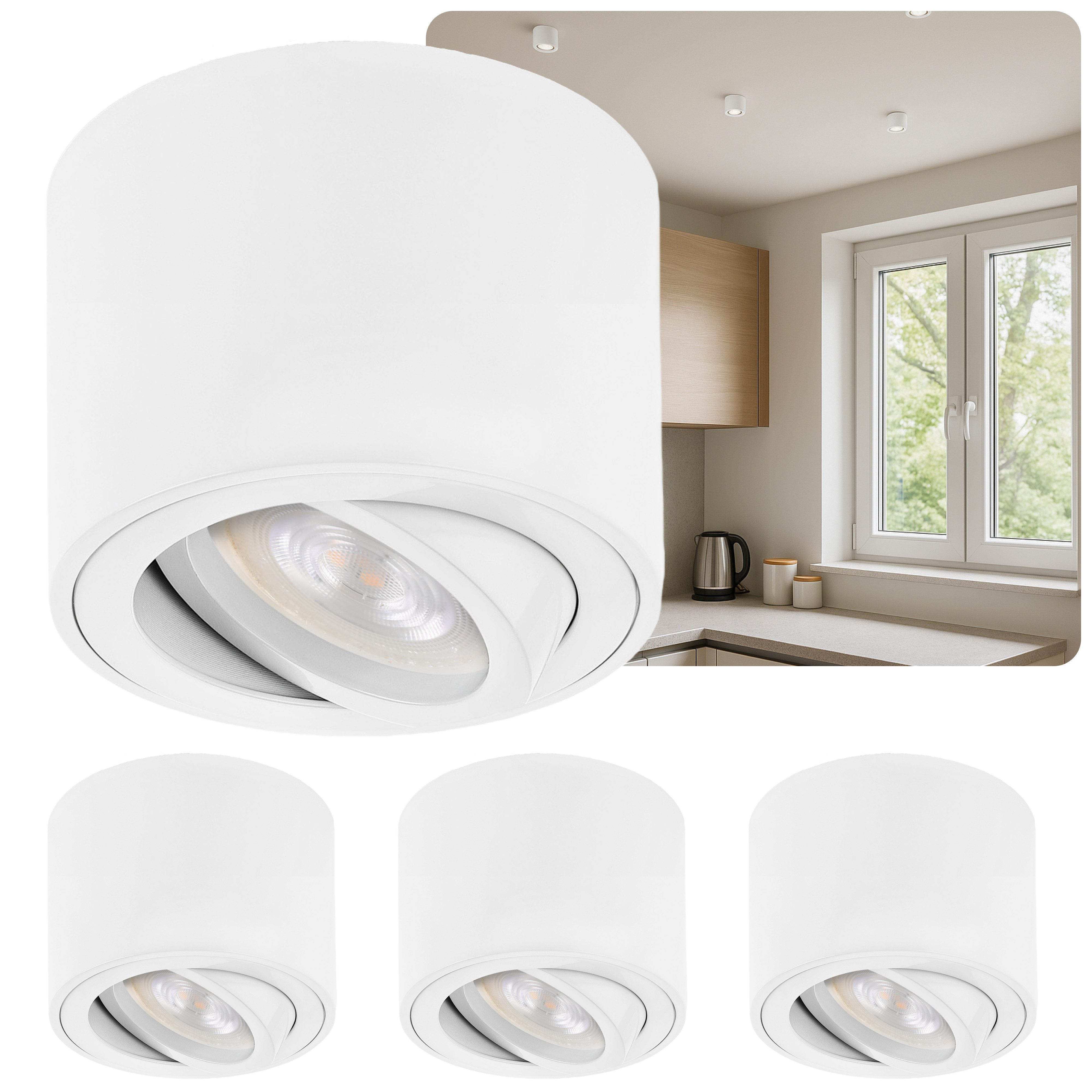 Sweet LED LED Aufbaustrahler flach 4er Set 5 W 230 V Aufbauspots rund weiß günstig online kaufen