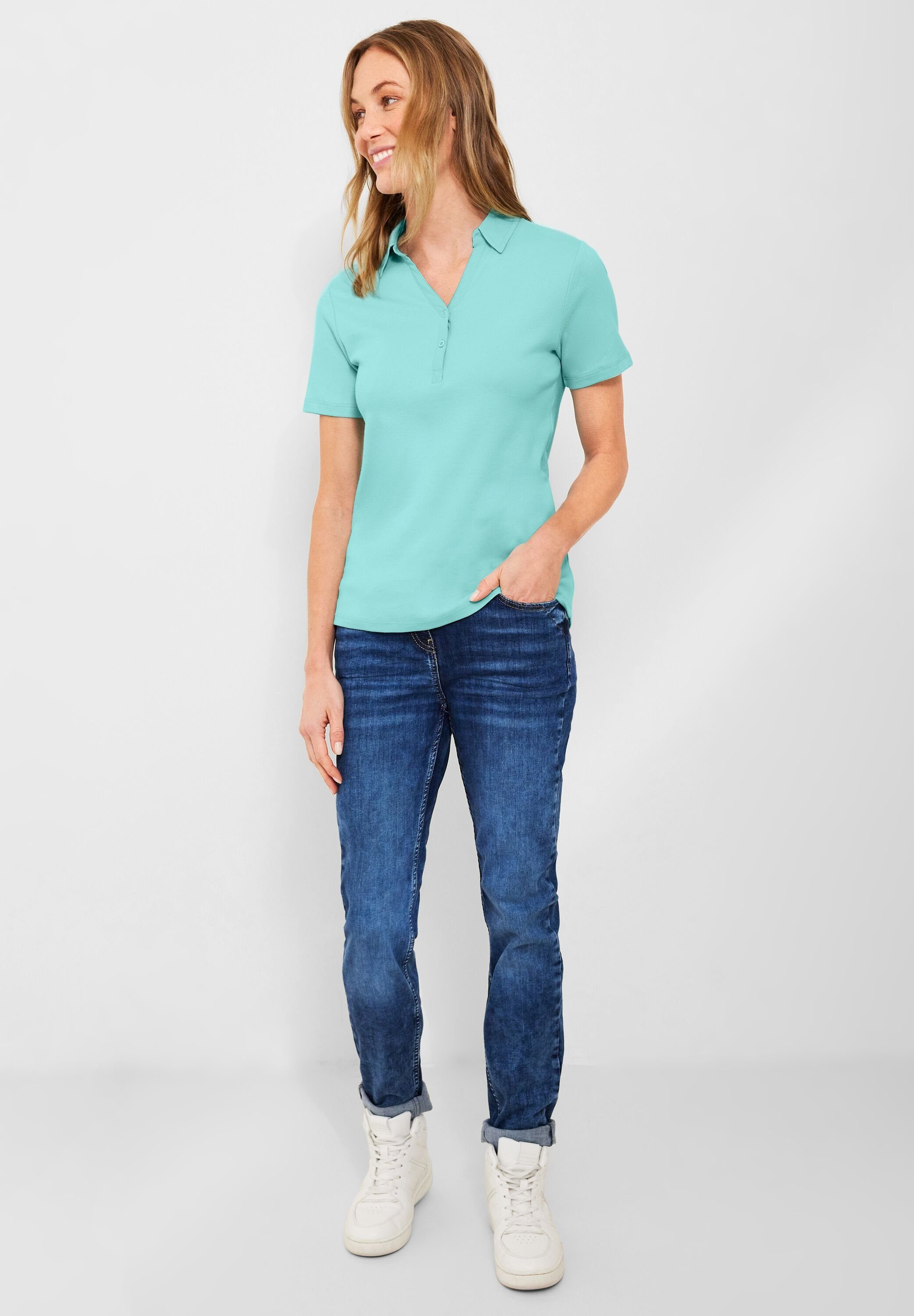 Cecil Poloshirt am mint Ausschnitt cool und Kragen green halbe Knopfleiste