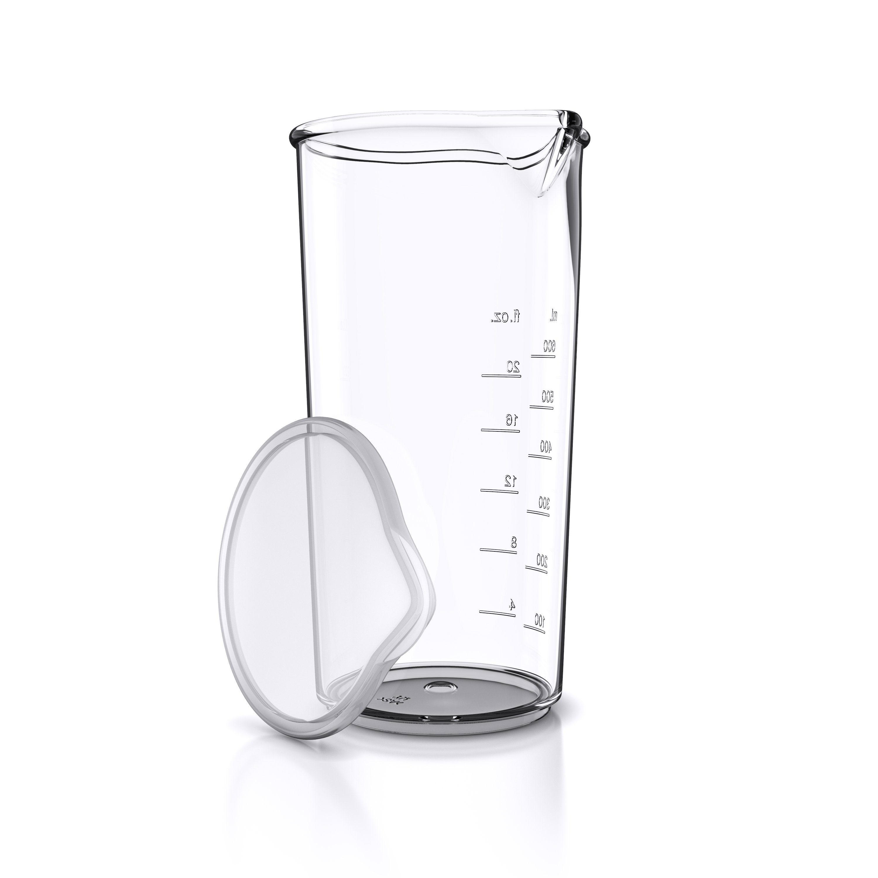 Arendo Messbecher mit Deckel, 600ml, 20 Unzen, Klarsichtbecher, Mixbecher aus Kunststoff, Kunststoff, (1-St), ideal für elektrische Handmixer, Stabmixer & Handrührer, BPA-frei