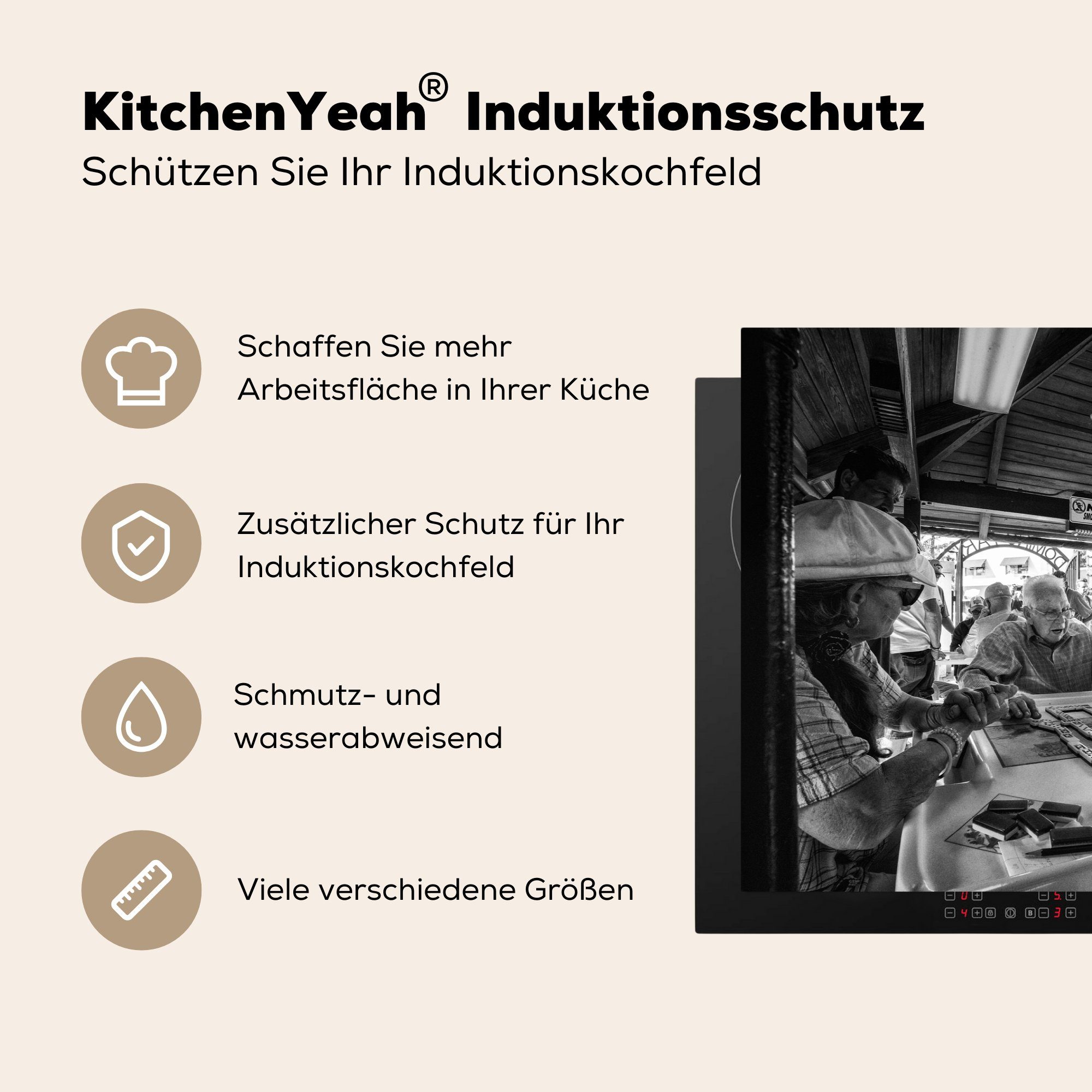küche, (1 cm, tlg), Vinyl, für Herdblende-/Abdeckplatte Ceranfeldabdeckung die Schutz Dominos, MuchoWow Induktionskochfeld 81x52