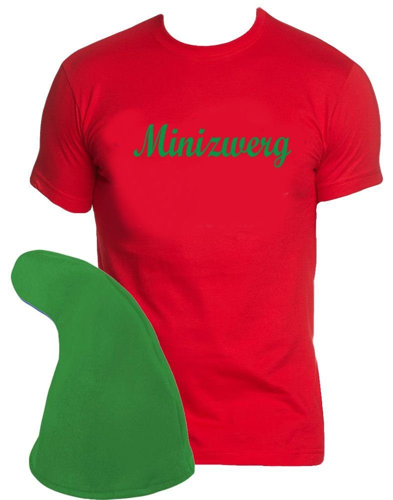 coole-fun-t-shirts Kostüm Minizwerg Kostüm T-Shirt + Mütze rot - grün S M L XL 2XL 3XL 4XL 5XL