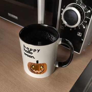 speecheese Tasse Happy Halloween Kürbis Kaffeebecher Schwarz