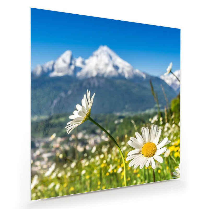 Primedeco Glasbild Wandbild Quadratisch Blütenwiese mit Aufhängung, Natur