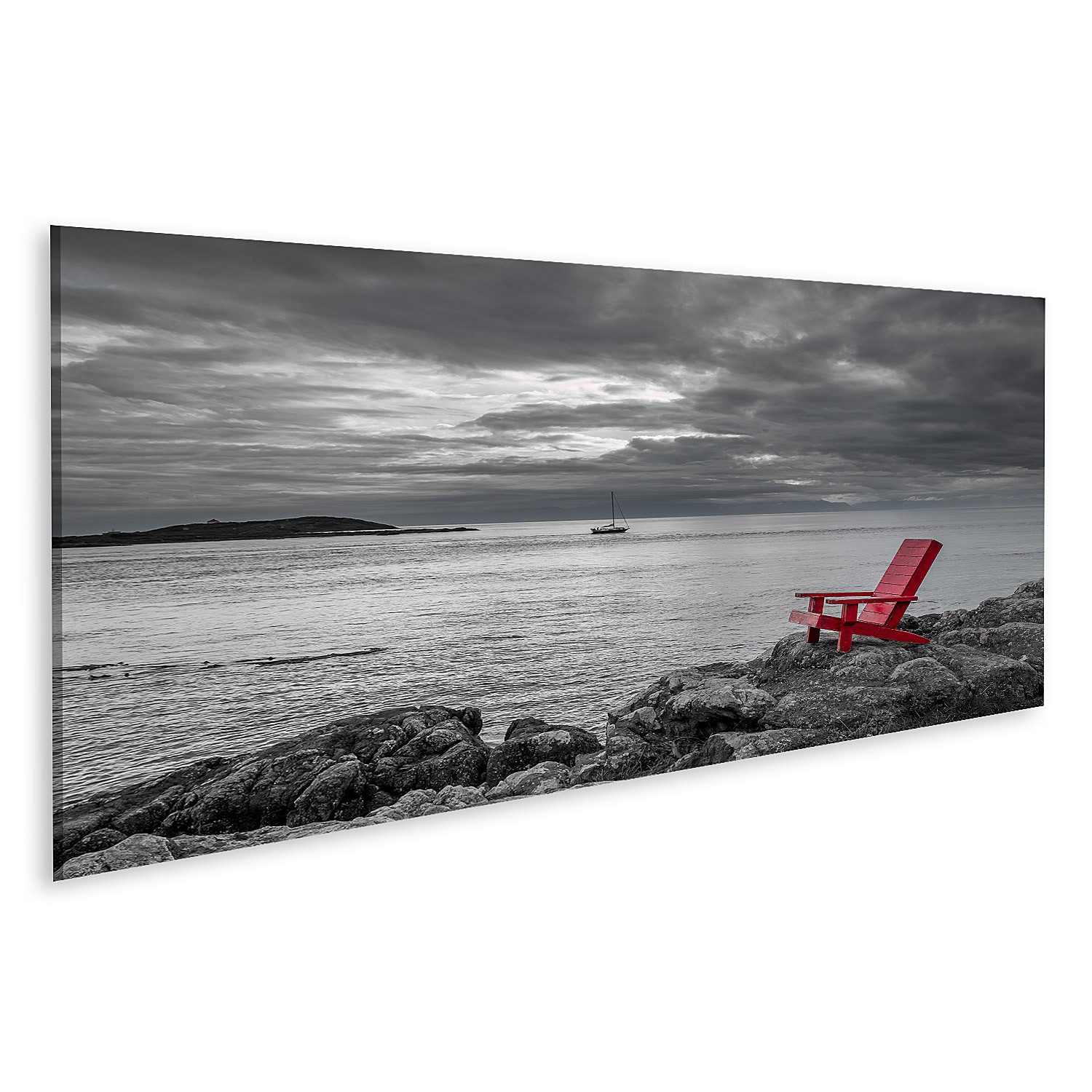 islandburner Leinwandbild Roter Stuhl Schwarz und Weiß Natur Bilder