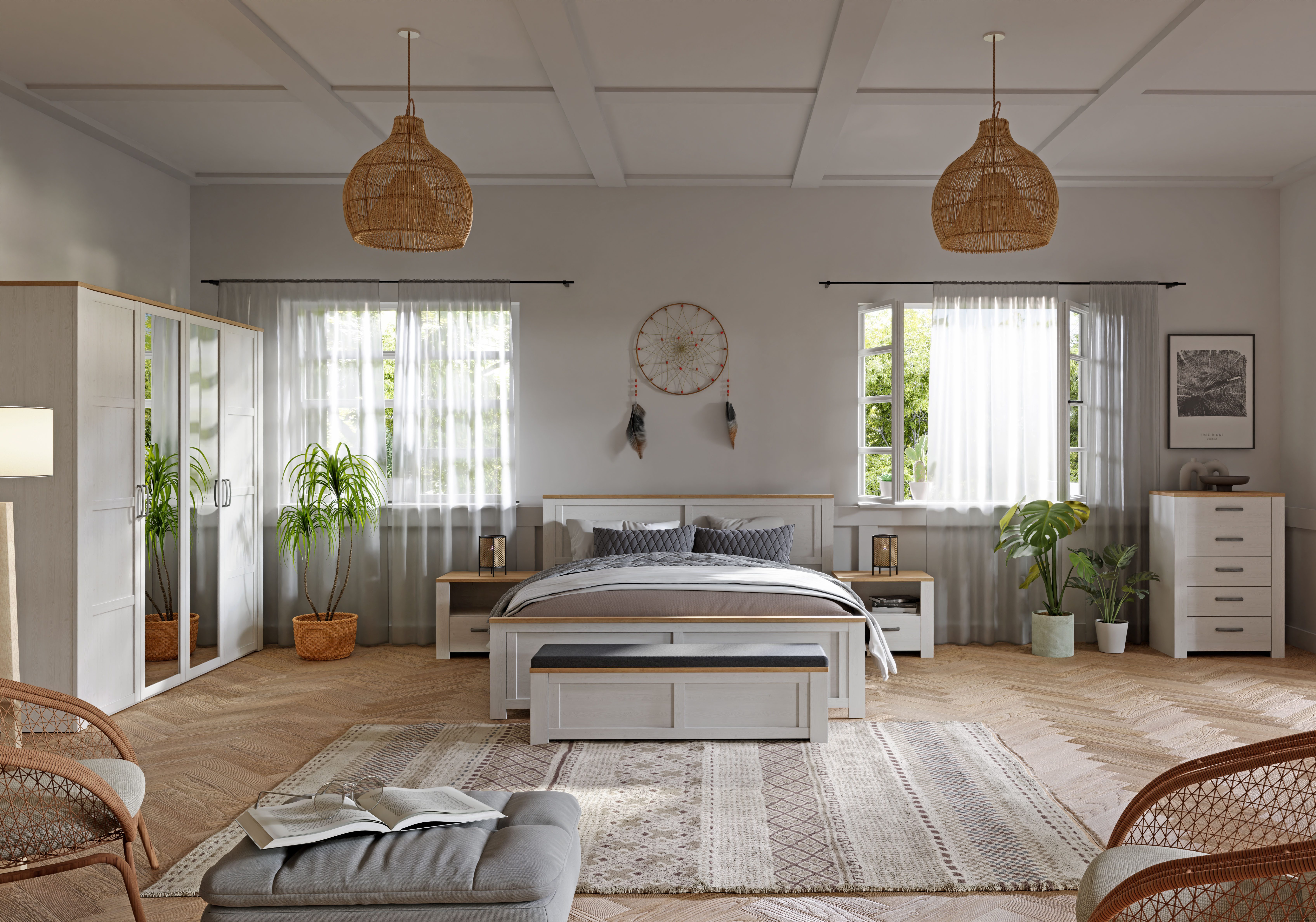 FORTE Bettgestell Bohol, Landhaus, 180 x 2,00 mtr Liegefläche