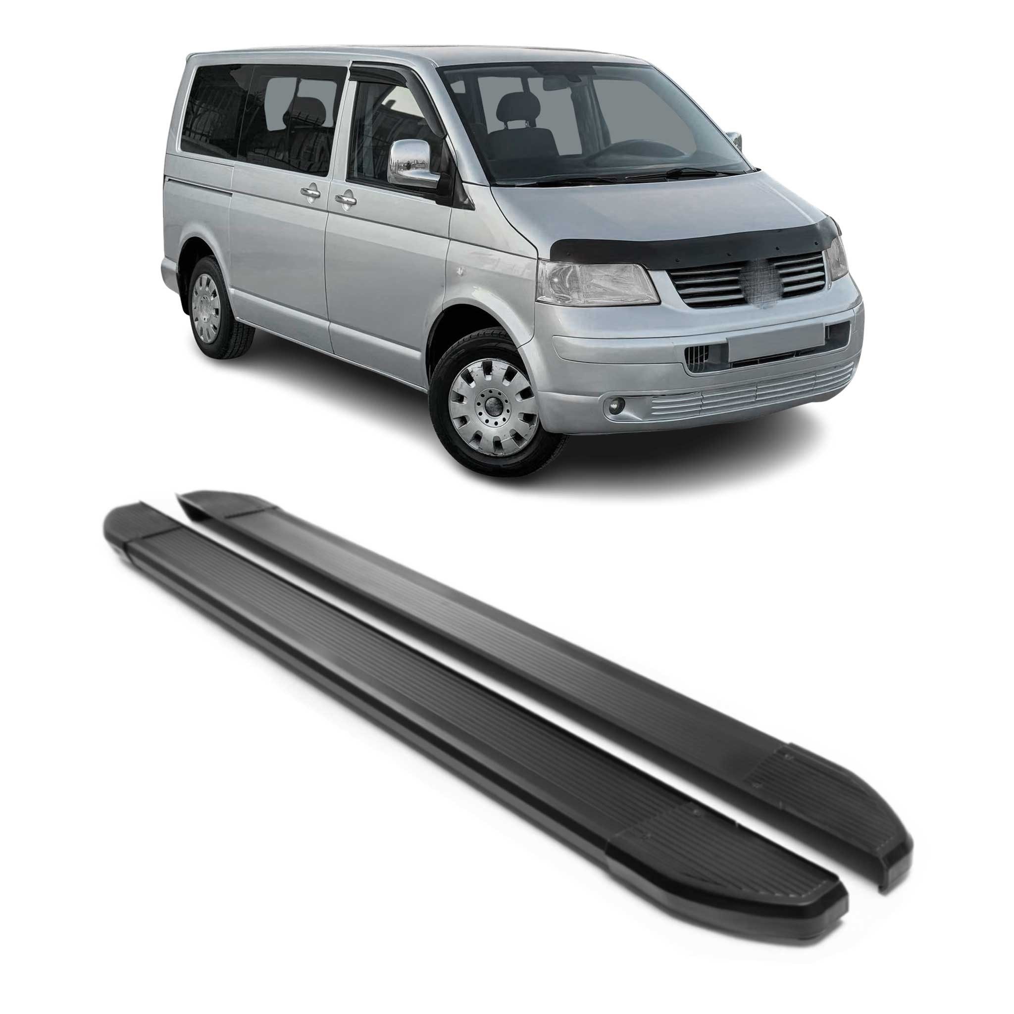 OMAC Kfz-Schmutzfänger Alu für VW T5 T6 Multivan Caravelle V VI Schweller Schwarz, 2-tlg., Rutschfest, Haltbar, Aerodynamik