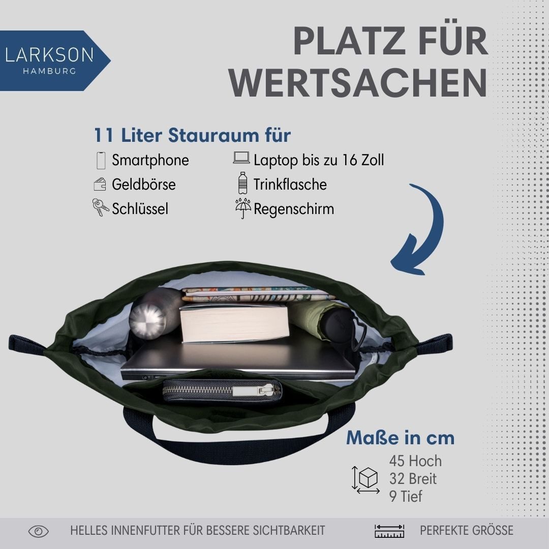 LARKSON Turnbeutel No 7 Turnbeutel Damen Herren (1-tlg), Sporttasche, Anti Diebstahl Seitentasche, Wasserabweisend