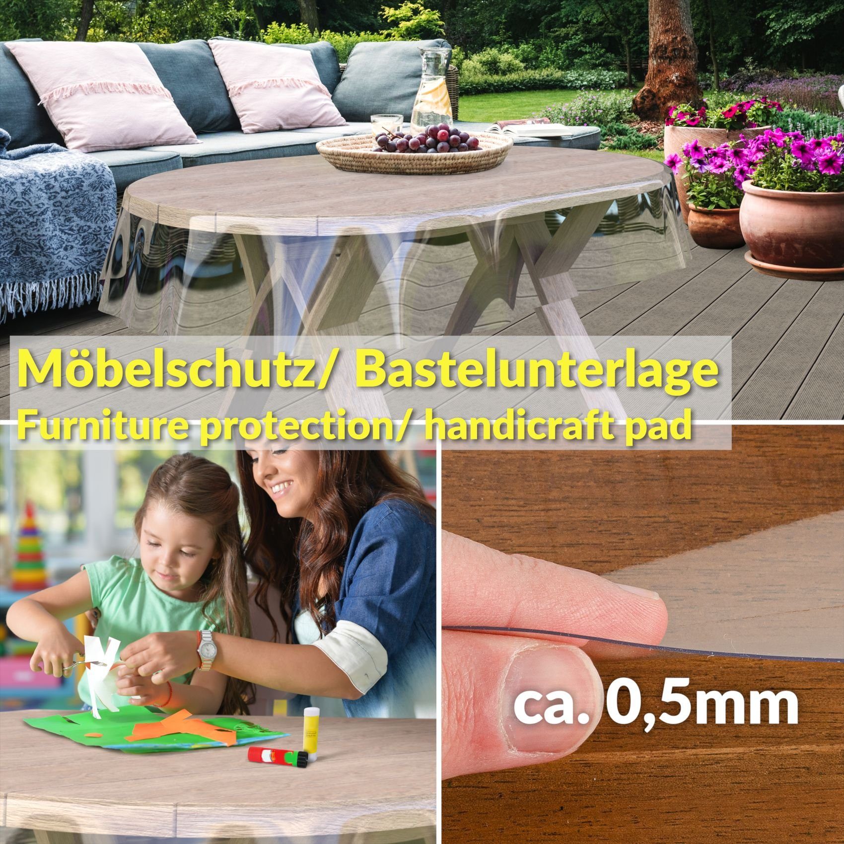 ANRO Tischdecke KLARA abwaschbar Tischfolie transparent Gartentischdecke 0,5mm (Einzelstück 1-tlg), wasserabweisend Durchsichtig Transparent Oval 160x140cm