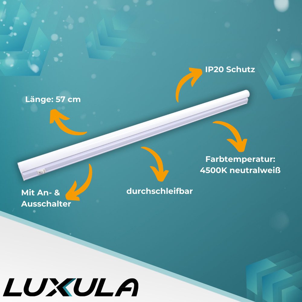 LUXULA LED Unterbauleuchte LUXULA LED Unterbauleuchte 58 cm 8 W 4500 K Neutralweiß Weiß, LED fest integriert, Neutralweiß