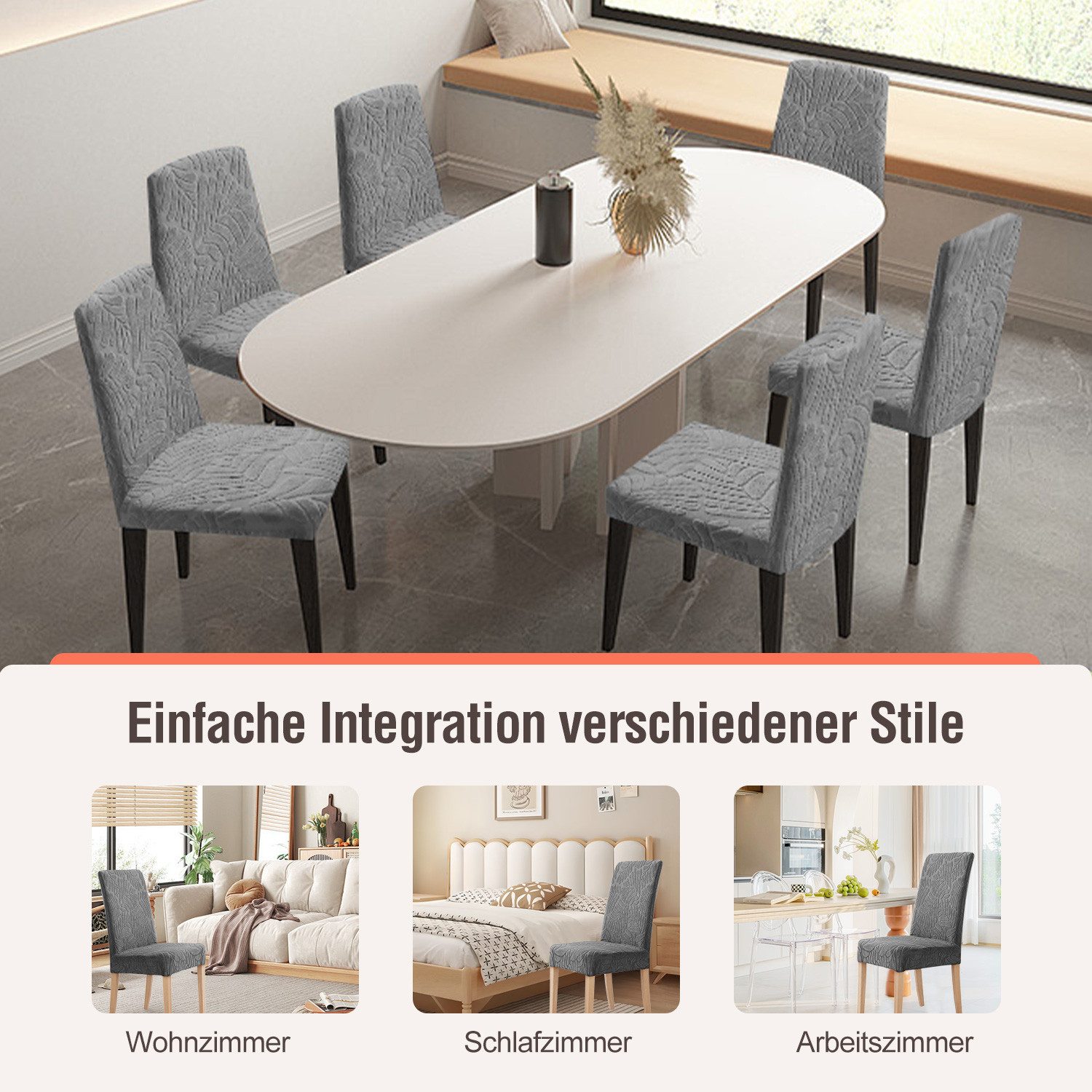 Simloveve Stuhlhusse Stretch Stuhlbezug mit Gummiband Abnehmbar, waschbar, Sitzflächenhusse in gemusterter Dekoration für Bankett,Küche,Party