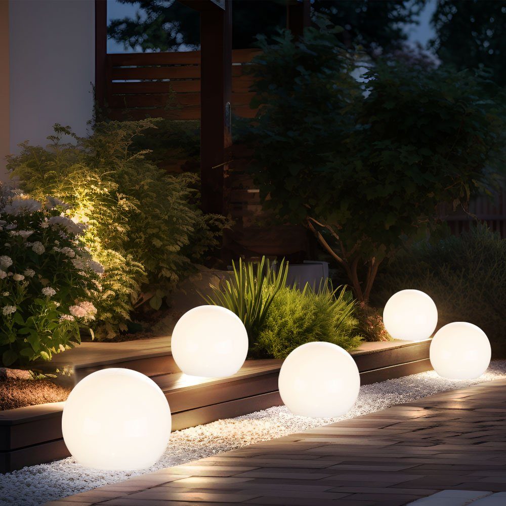 Expo Börse LED Solarleuchte, LED-Leuchtmittel fest verbaut, Kugelleuchte Solar 10 cm Solarleuchte Kugel Garten LED Gartendeko 5x