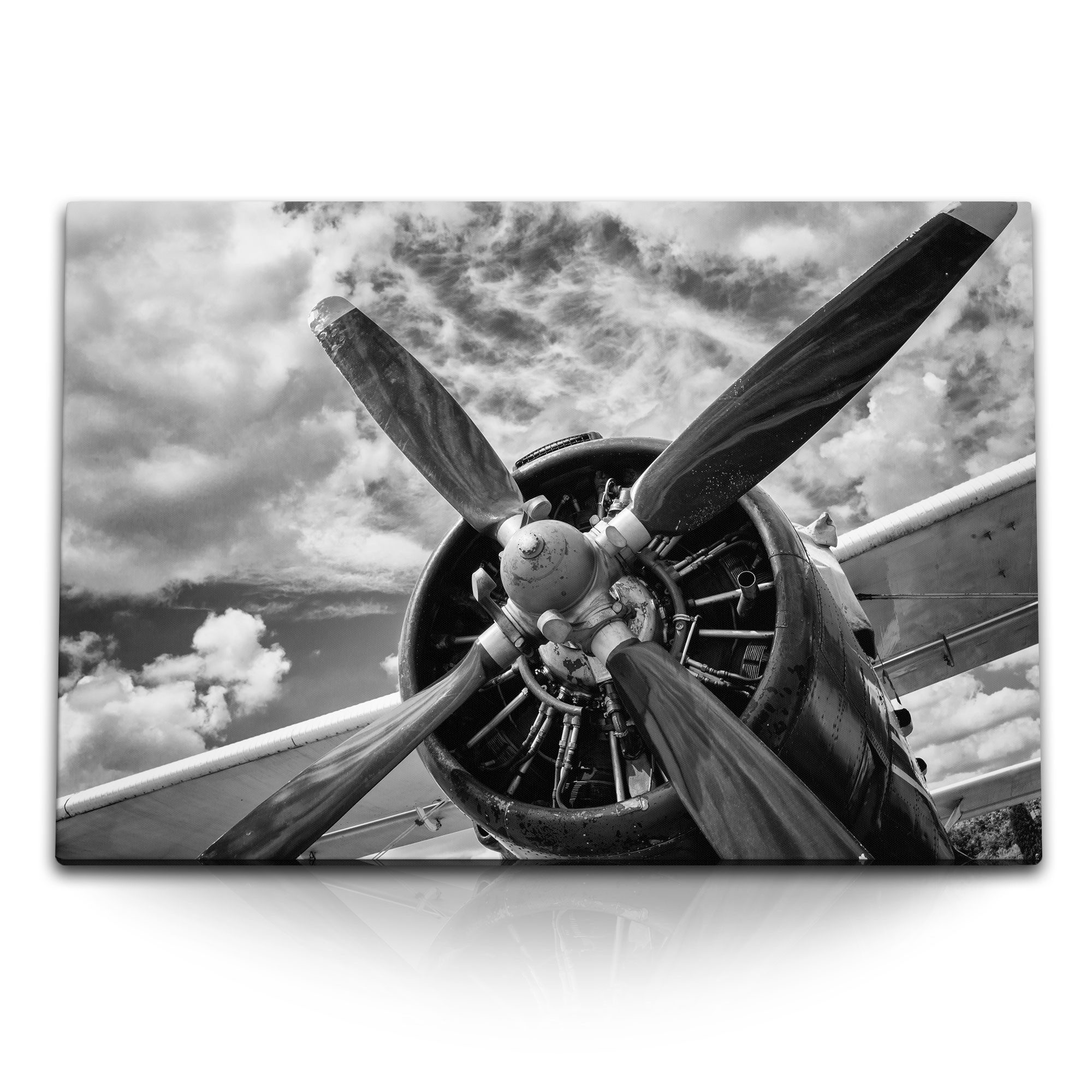 Sinus Art Leinwandbild 120x80cm Wandbild auf Leinwand Altes Flugzeug Propeller Propellermasch, (1 St)