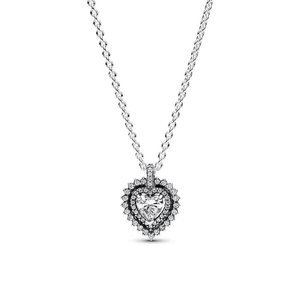 Silberkette Kette Funkelndes Halo Herz von PANDORA aus 925er Silber, Zirkonia