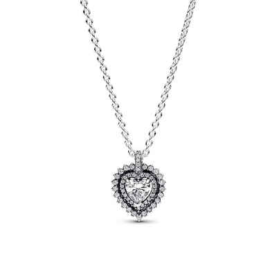 Pandora Silberkette Kette Funkelndes Halo Herz von PANDORA aus 925er Silber, Zirkonia