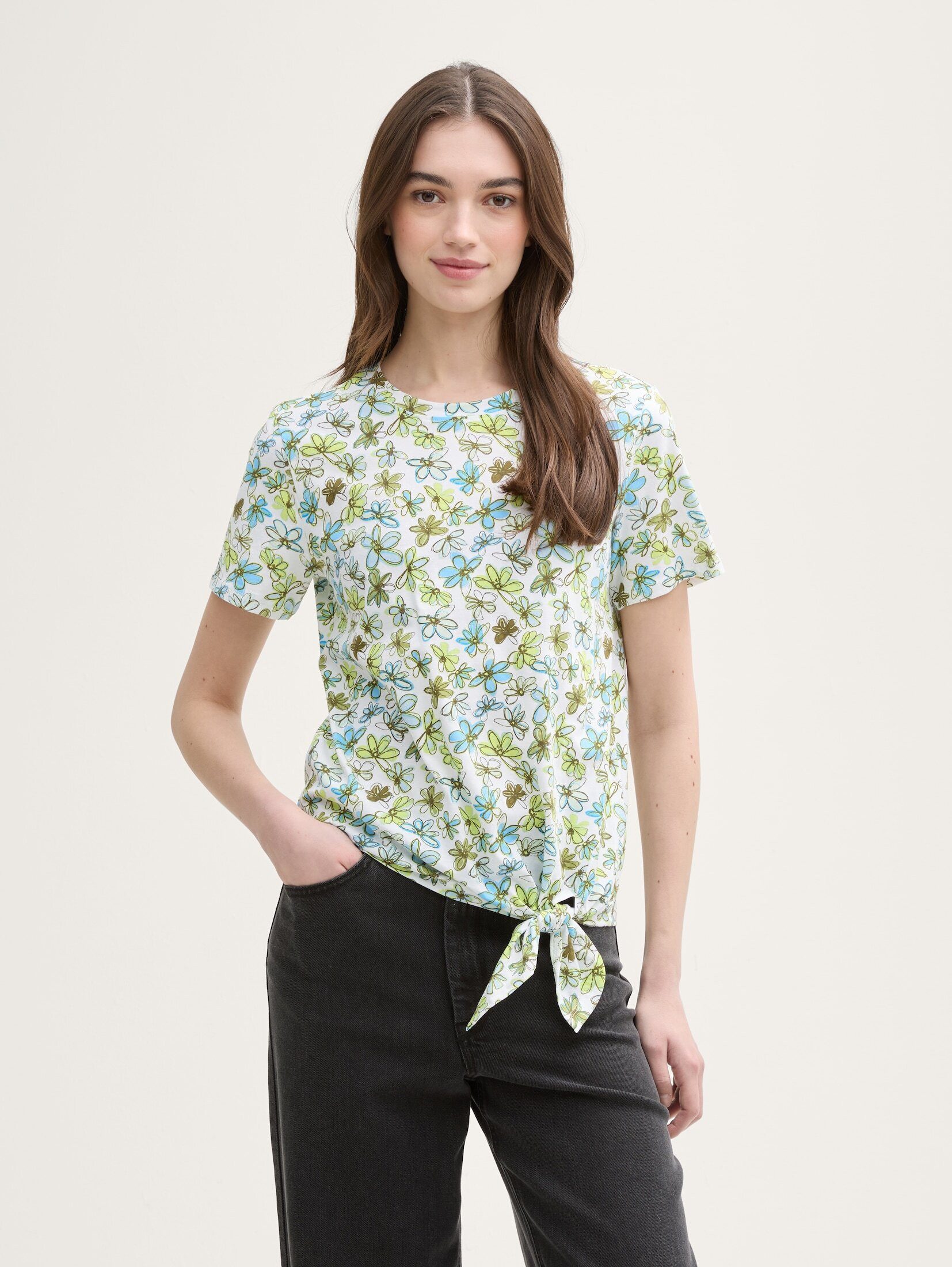 TOM TAILOR Denim T-Shirt, mit Minimalprint und seitlichem Knoten günstig online kaufen