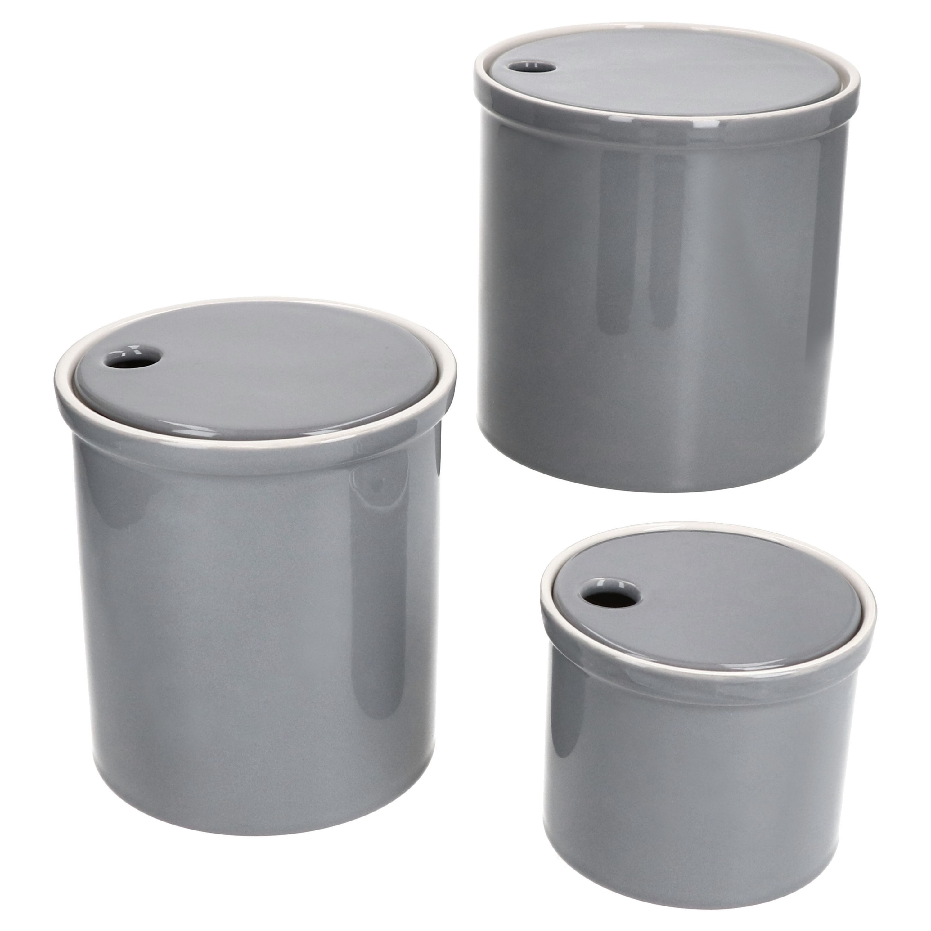 MamboCat Vorratsglas 3er Set Oskar Vorratsdose S M & L in Grau Kartoffeln Zwiebeln, Ton